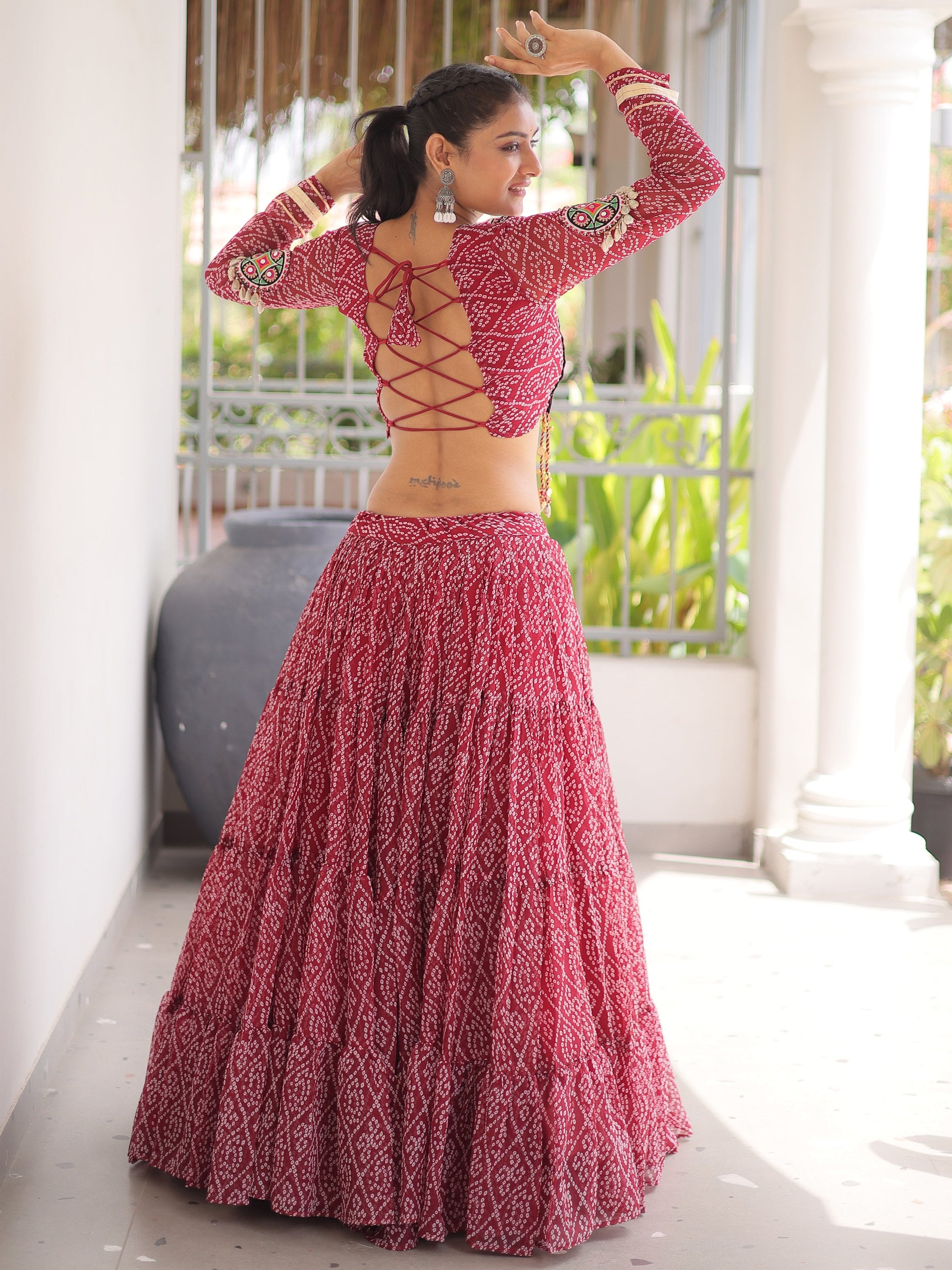 Awesome Maroon Georgette Navratri Special Lehenga Patch Work Choli