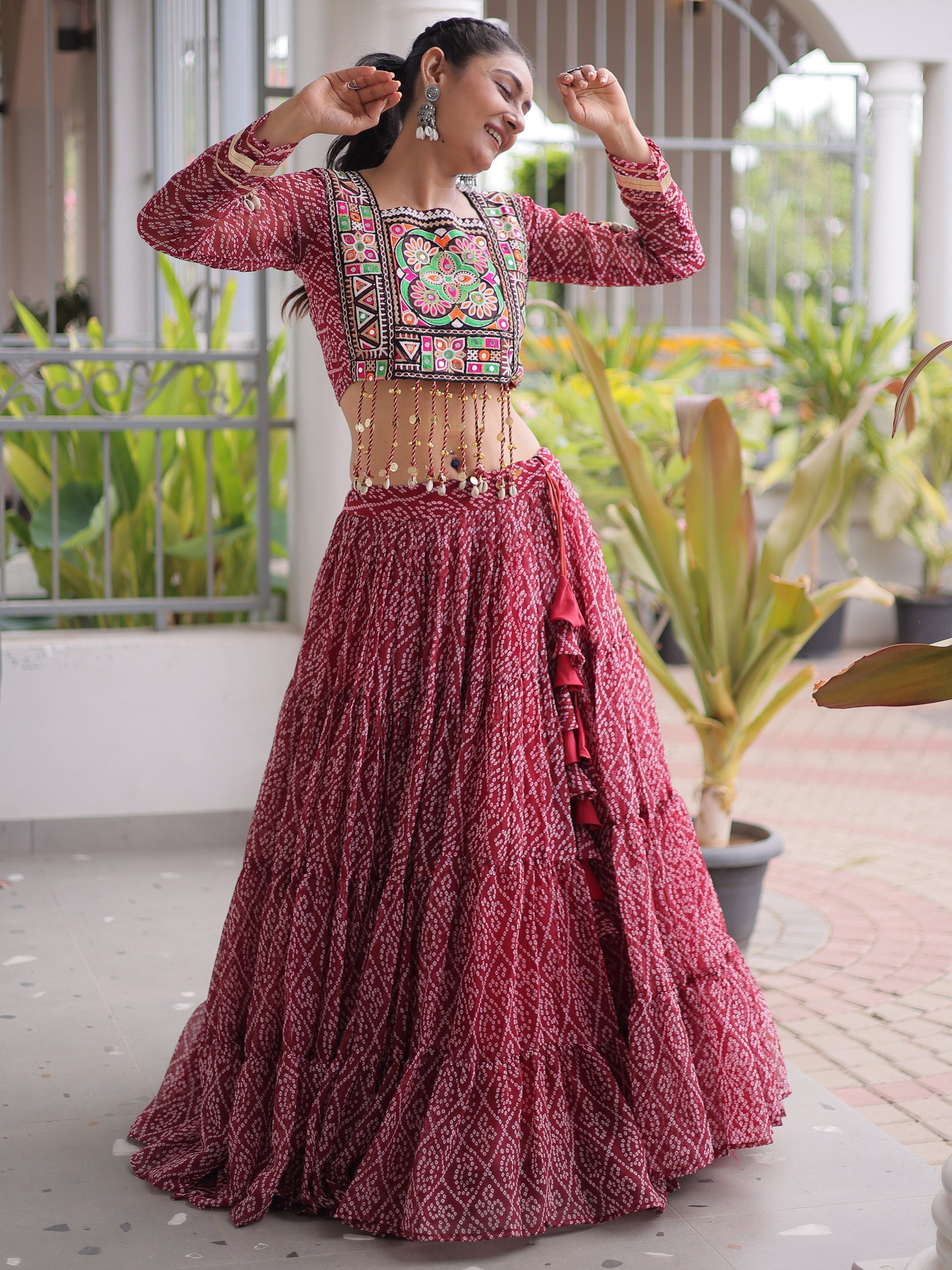Awesome Maroon Georgette Navratri Special Lehenga Patch Work Choli