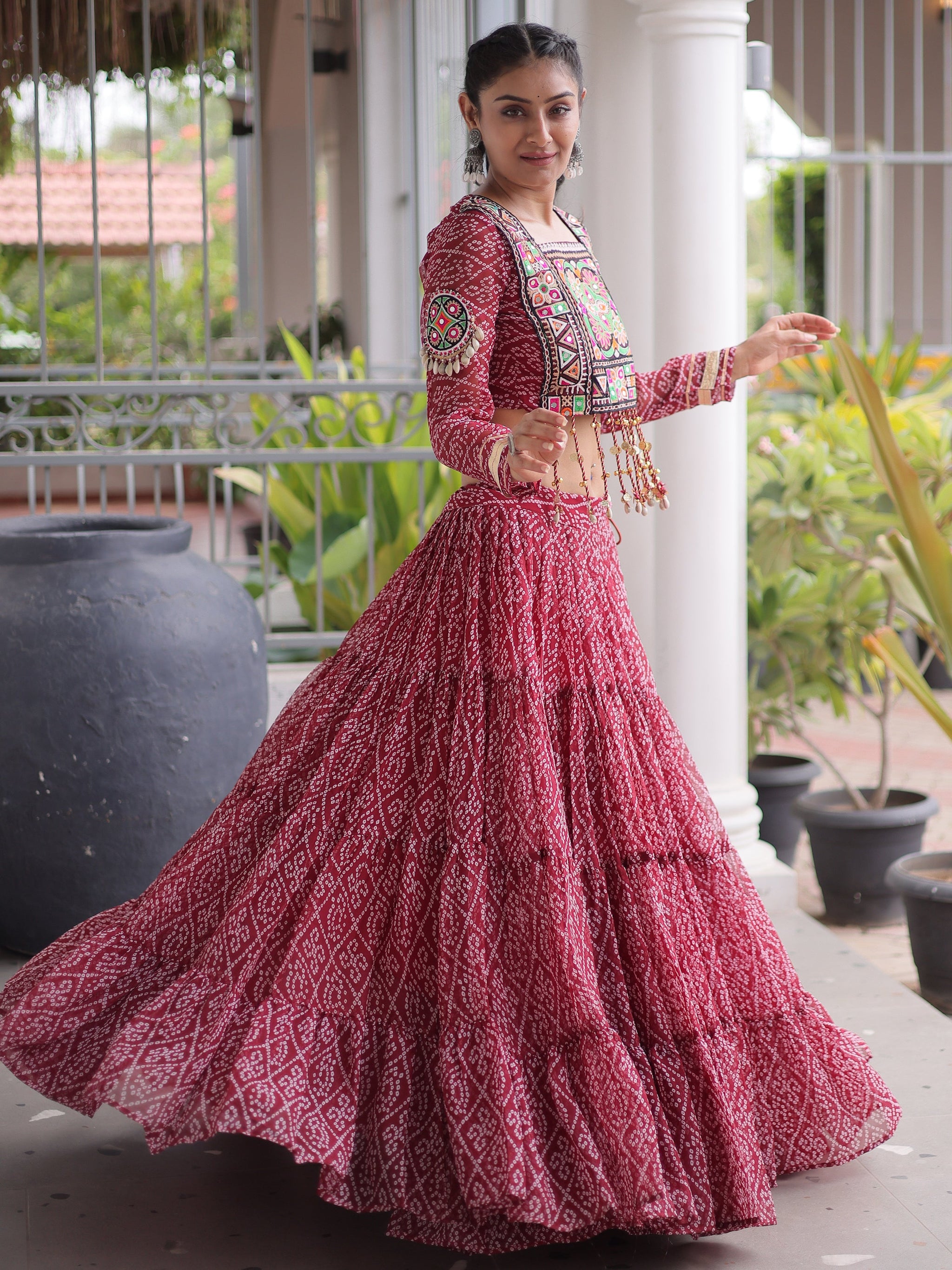 Awesome Maroon Georgette Navratri Special Lehenga Patch Work Choli