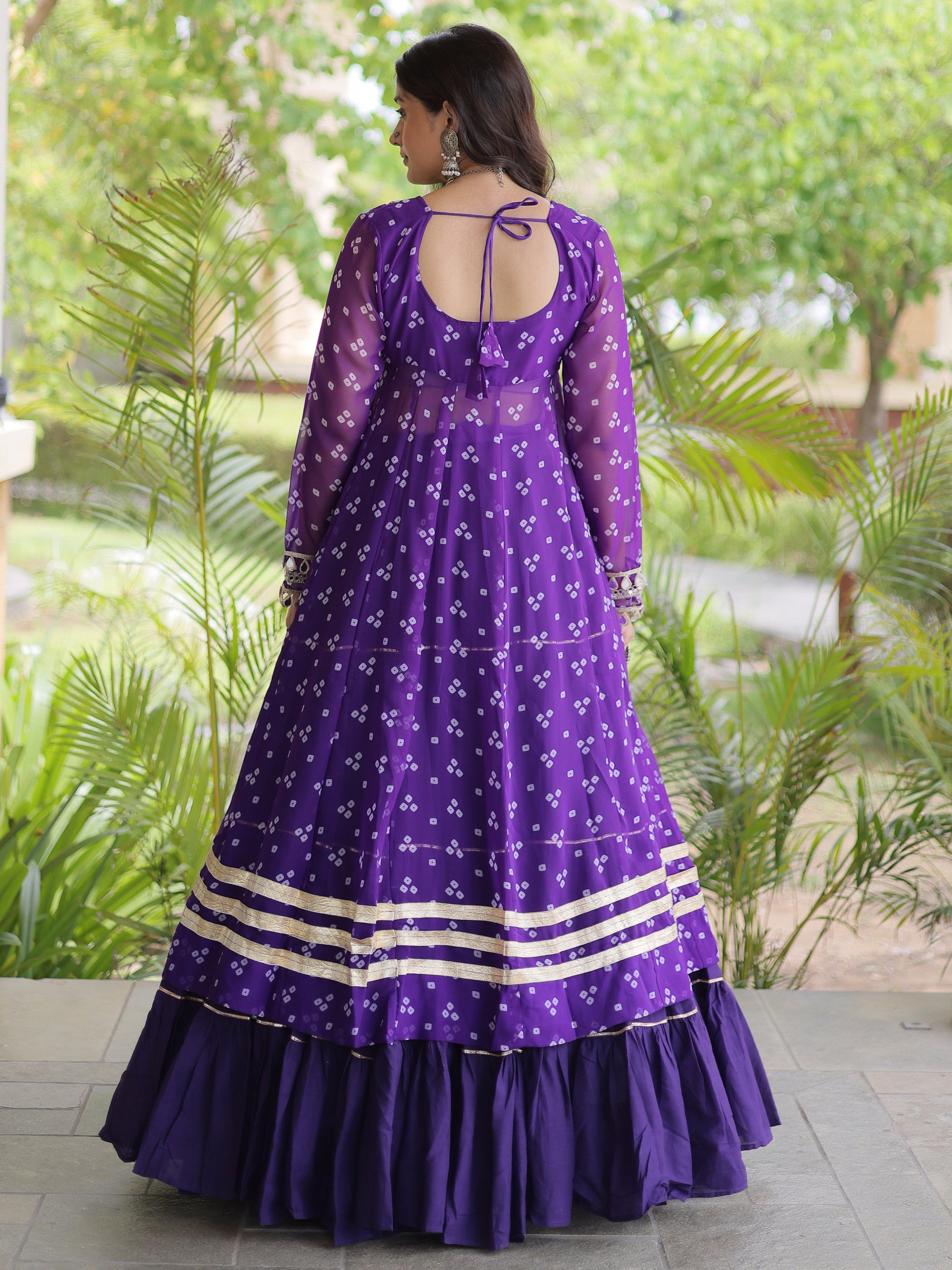 Purple Bandhni Printed Cotton Navratri Wear Lehenga And Kurti Set