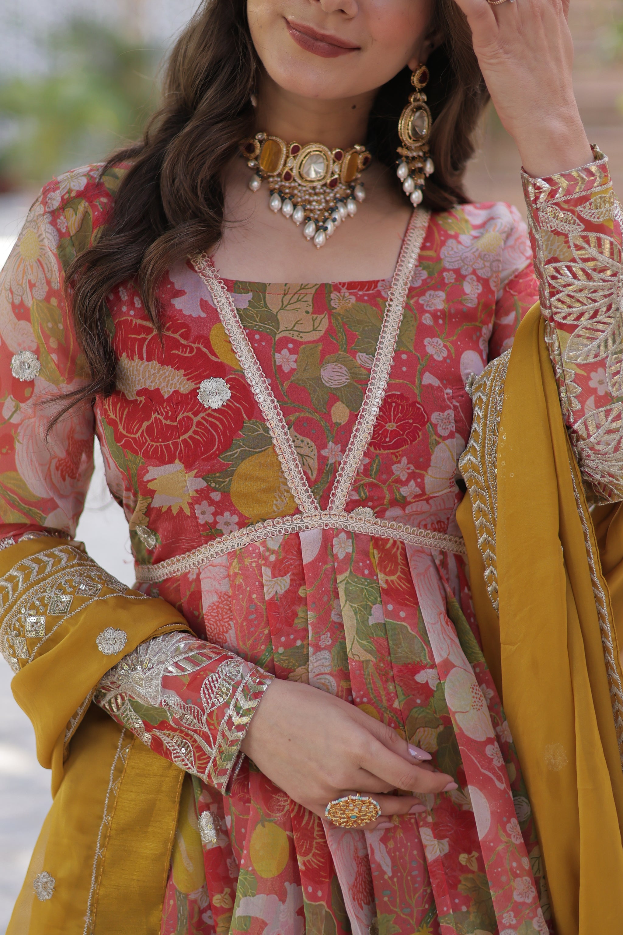 Pinkish Red Color Alia Cut Embroidered Gown With Dupatta