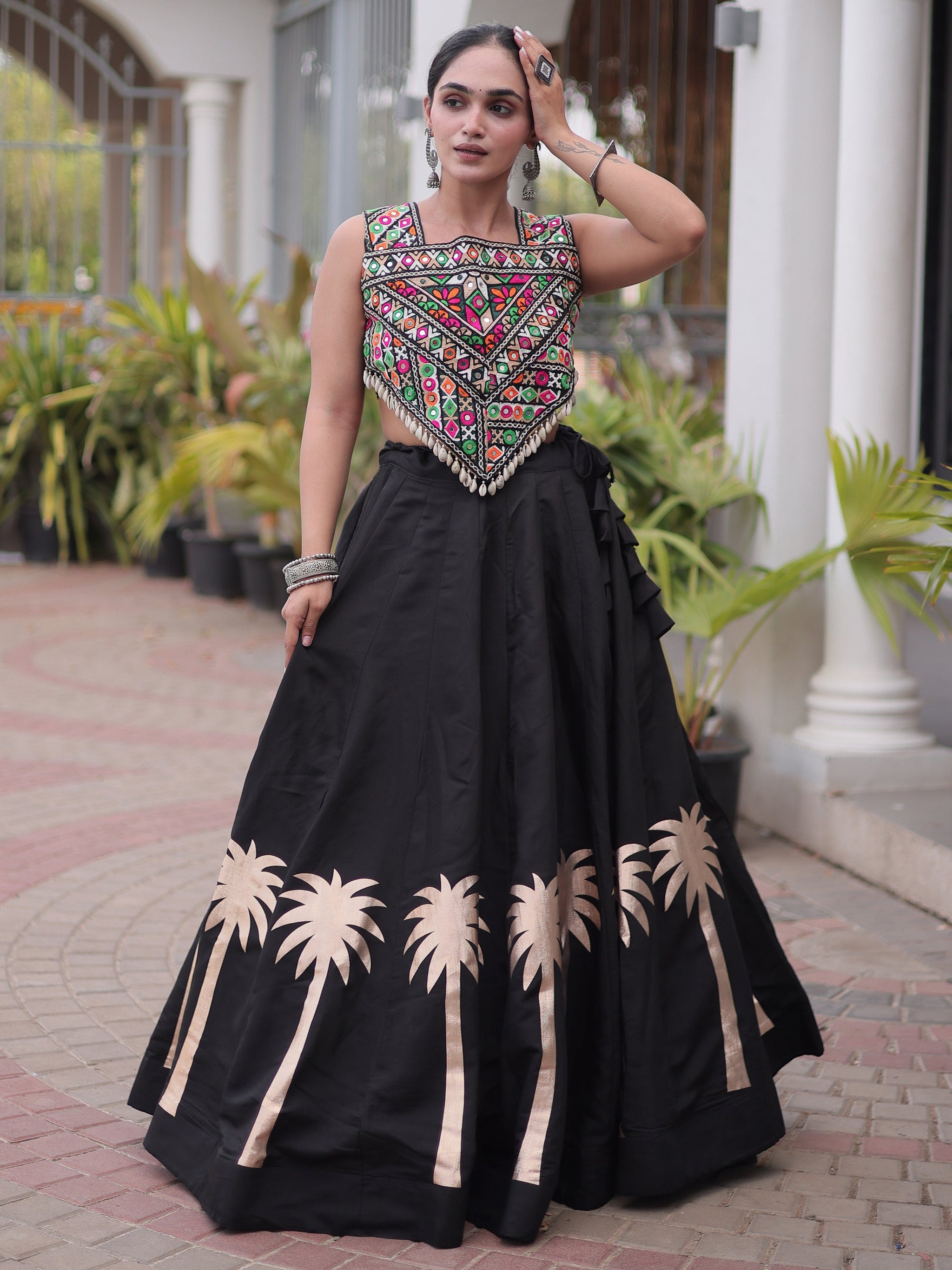 Gorgeous Black Gota Work Silk Navratri Wear Lehenga Choli