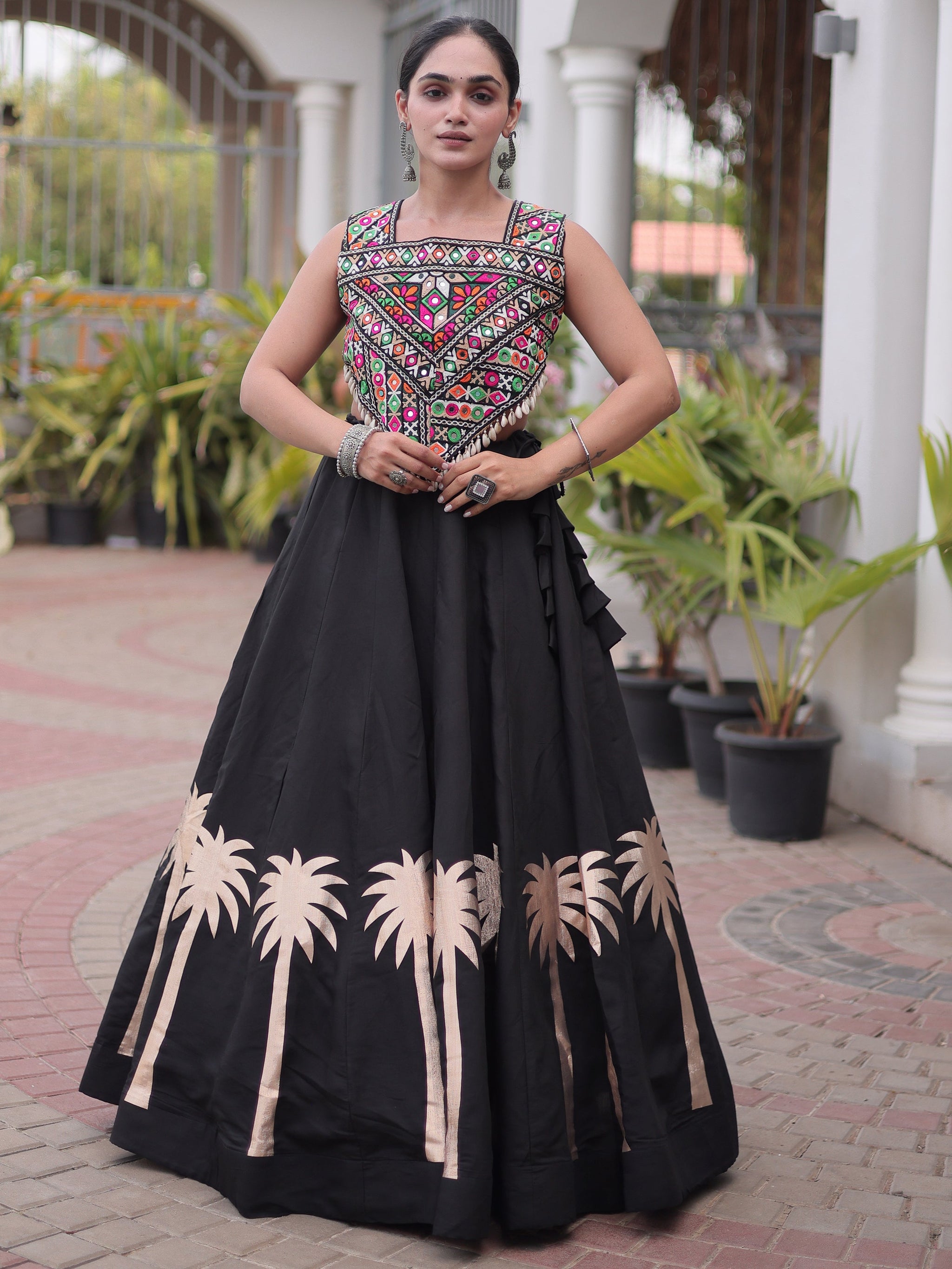 Gorgeous Black Gota Work Silk Navratri Wear Lehenga Choli