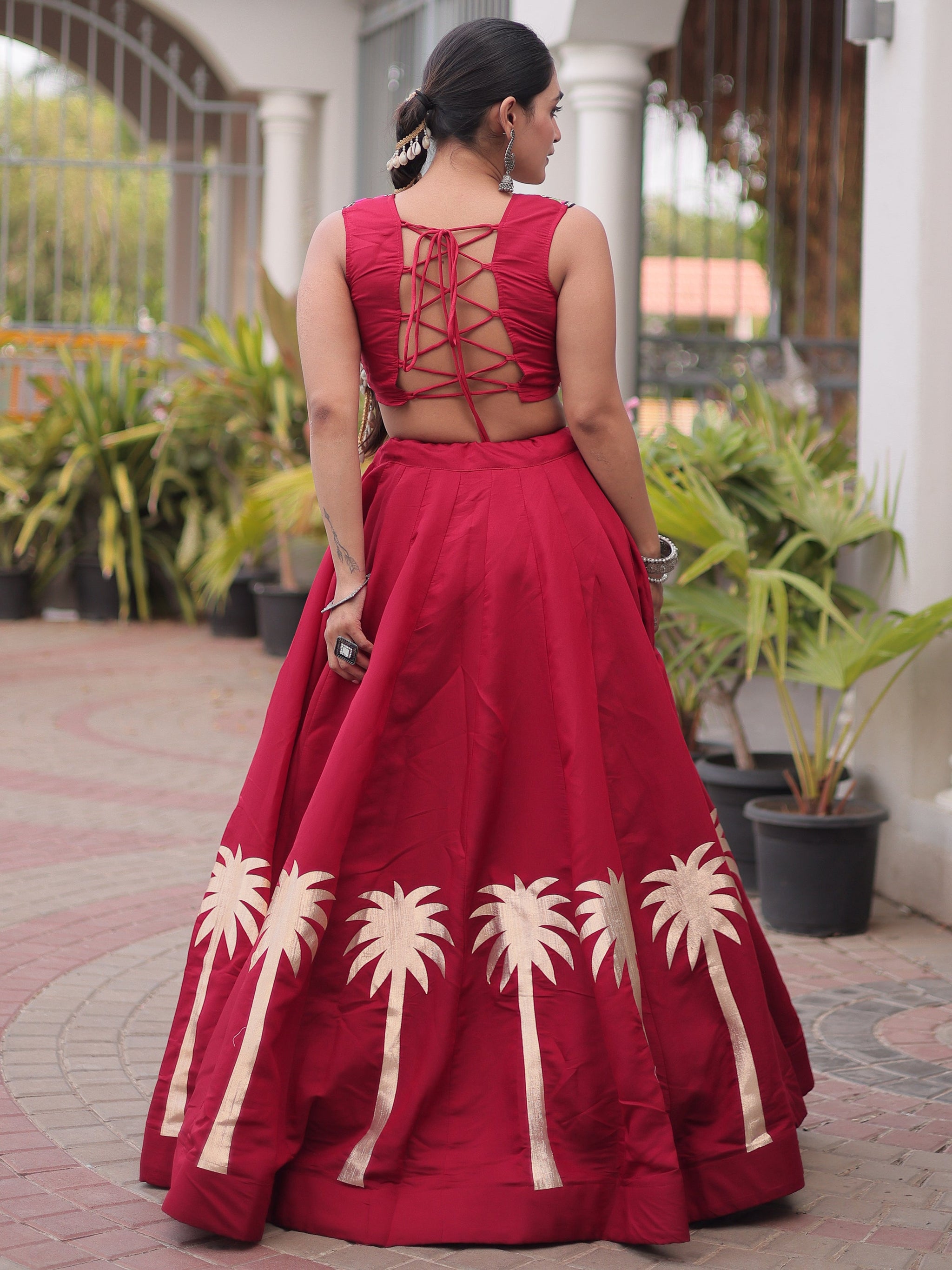 Maroon Silk Navratri Wear Lehenga With Gamthi Work Choli