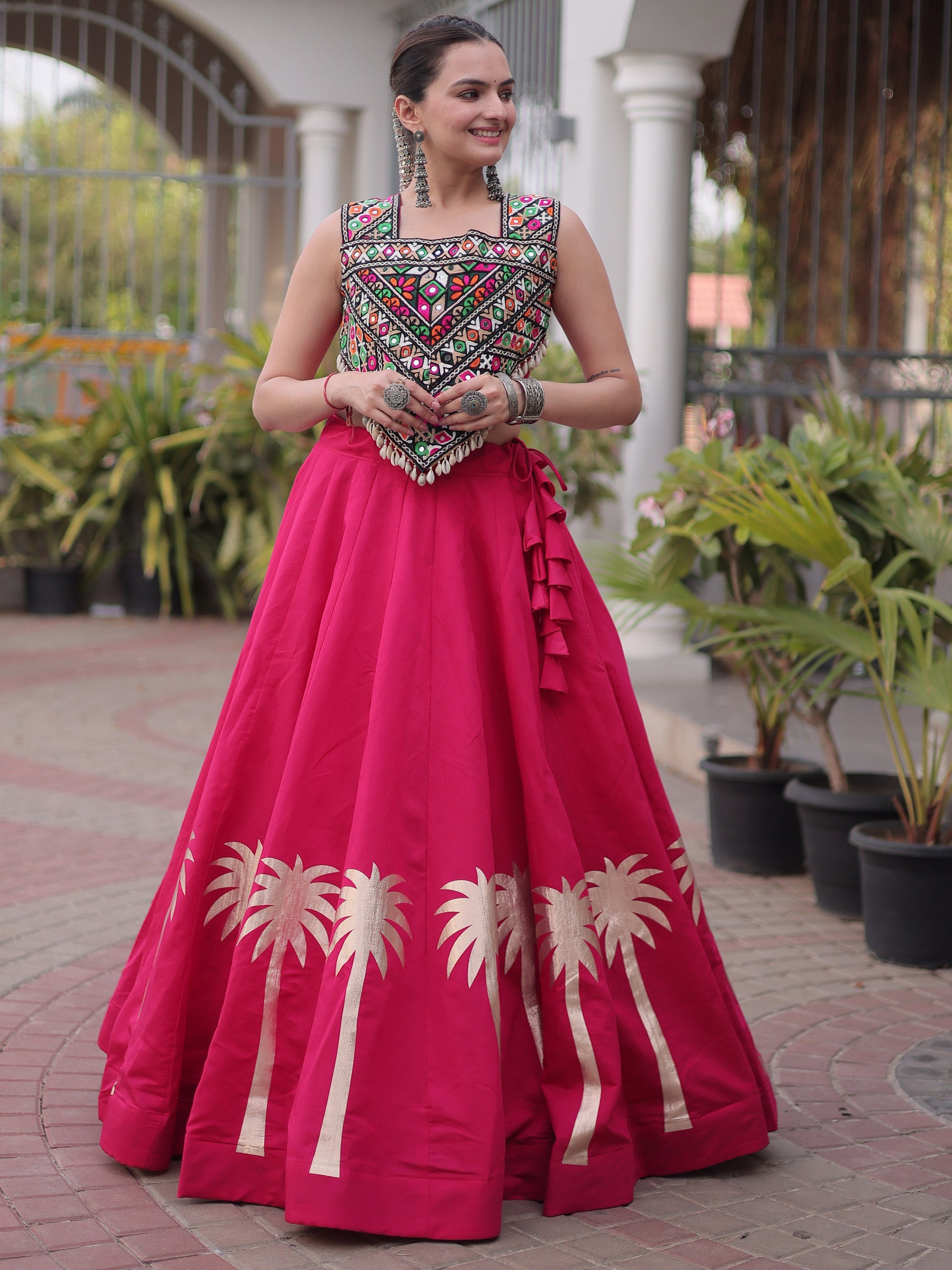 Pretty Rani Pink Gota Work Silk Navratri Special Lehenga Choli
