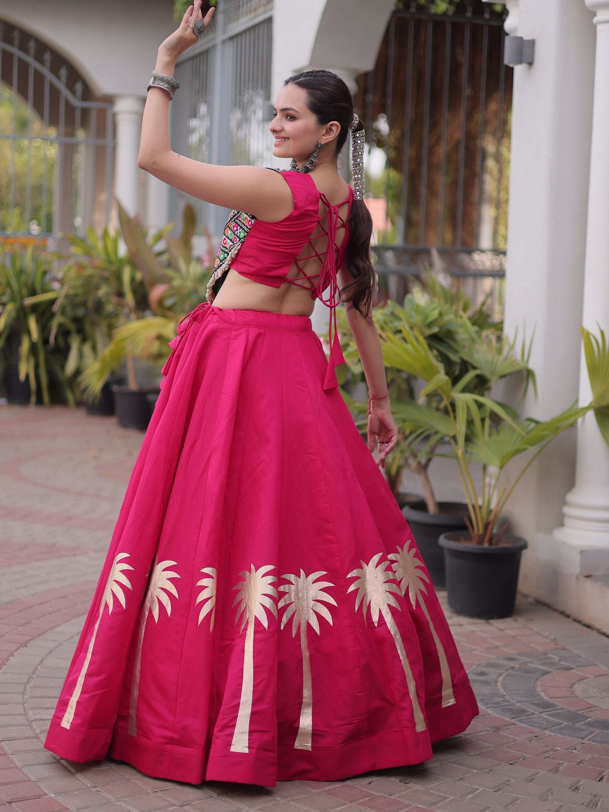 Pretty Rani Pink Gota Work Silk Navratri Special Lehenga Choli