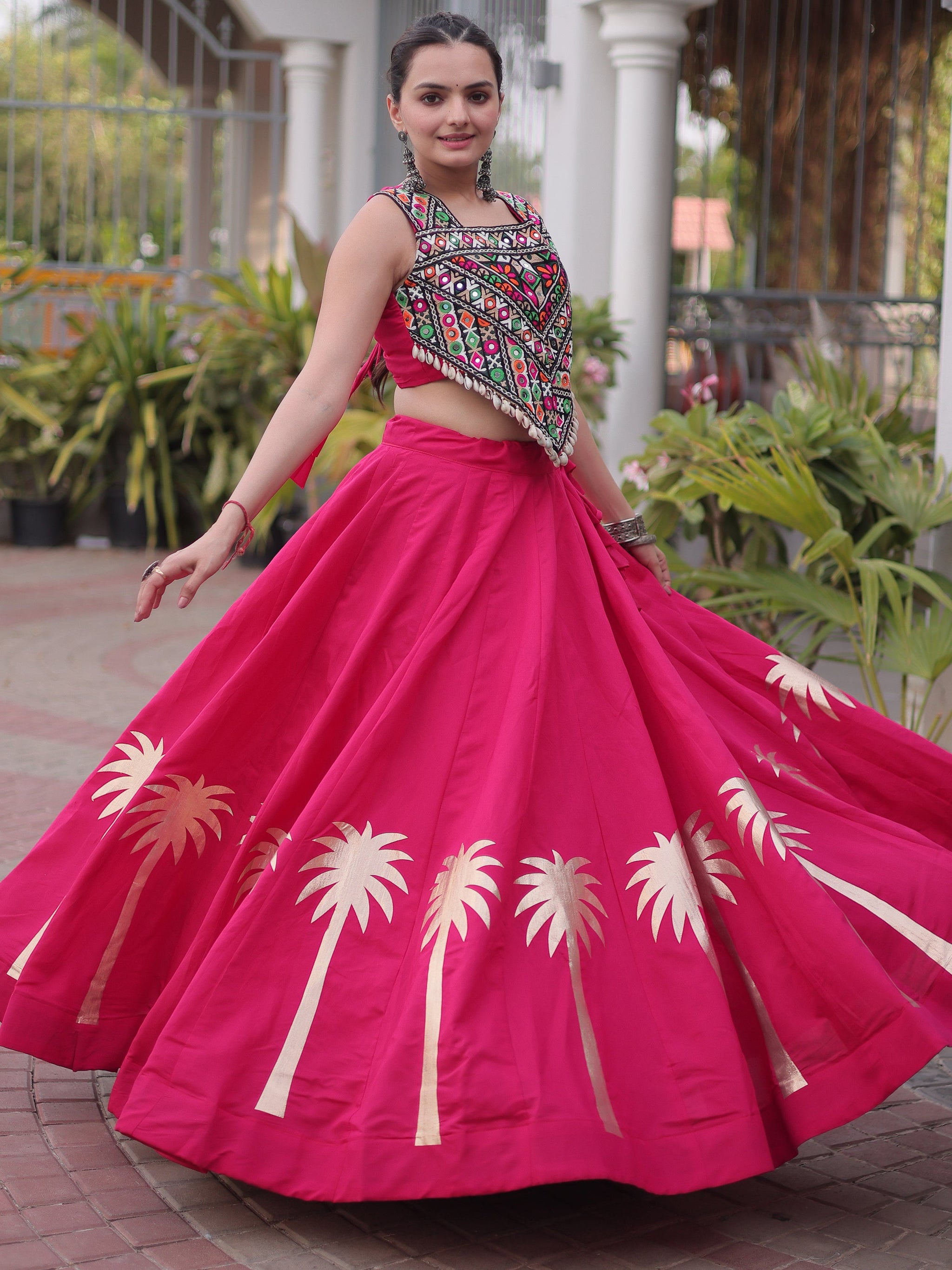 Pretty Rani Pink Gota Work Silk Navratri Special Lehenga Choli