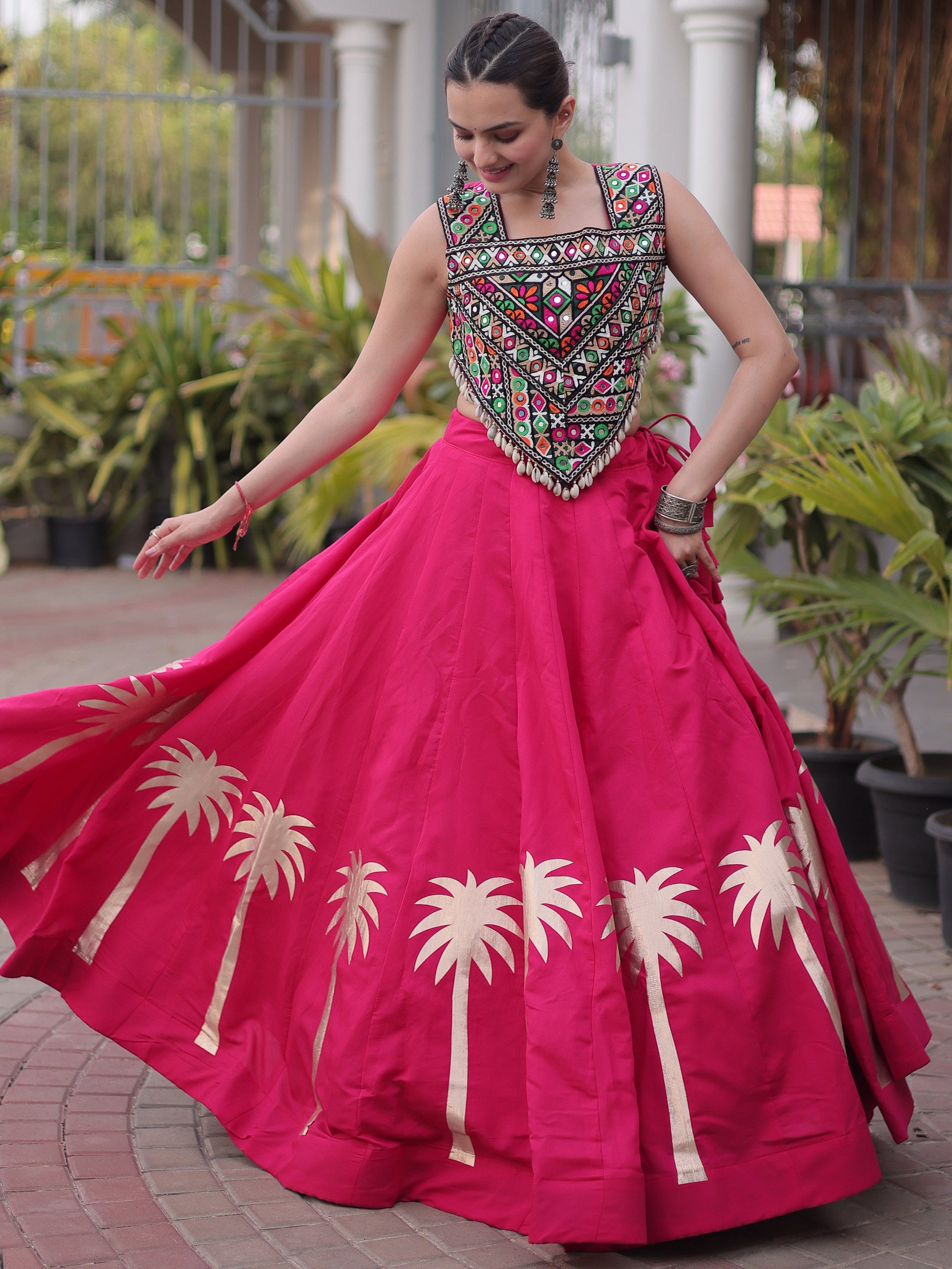 Pretty Rani Pink Gota Work Silk Navratri Special Lehenga Choli