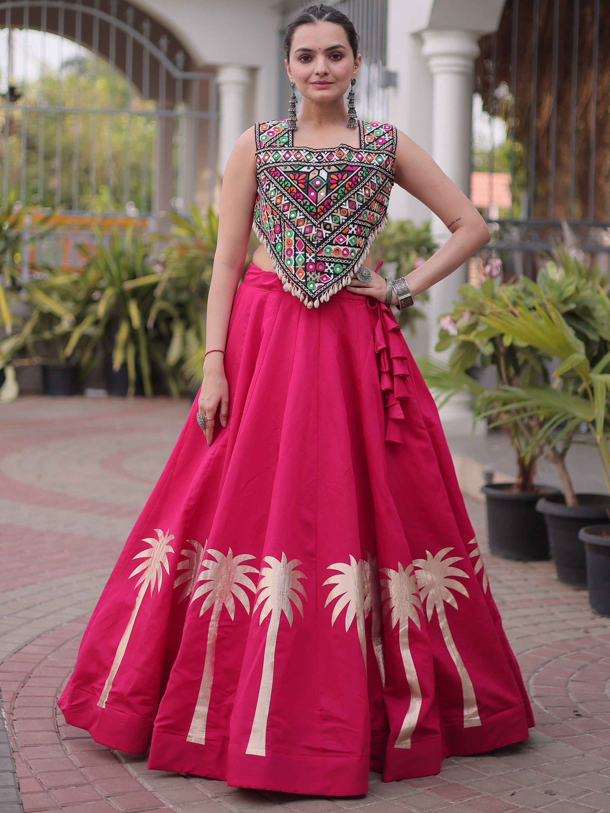 Pretty Rani Pink Gota Work Silk Navratri Special Lehenga Choli