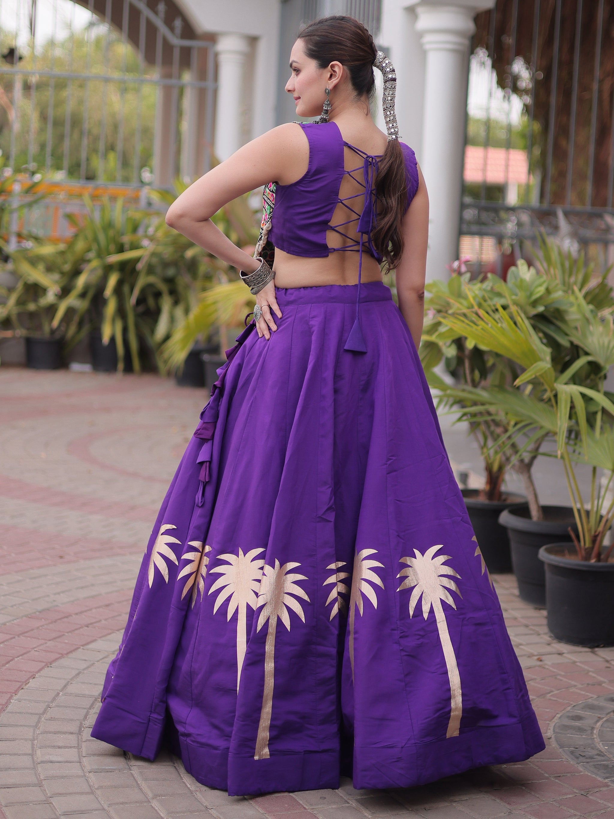 Ready To Wear Purple Roman Kutchi Embroidery Navratri Lehenga Choli