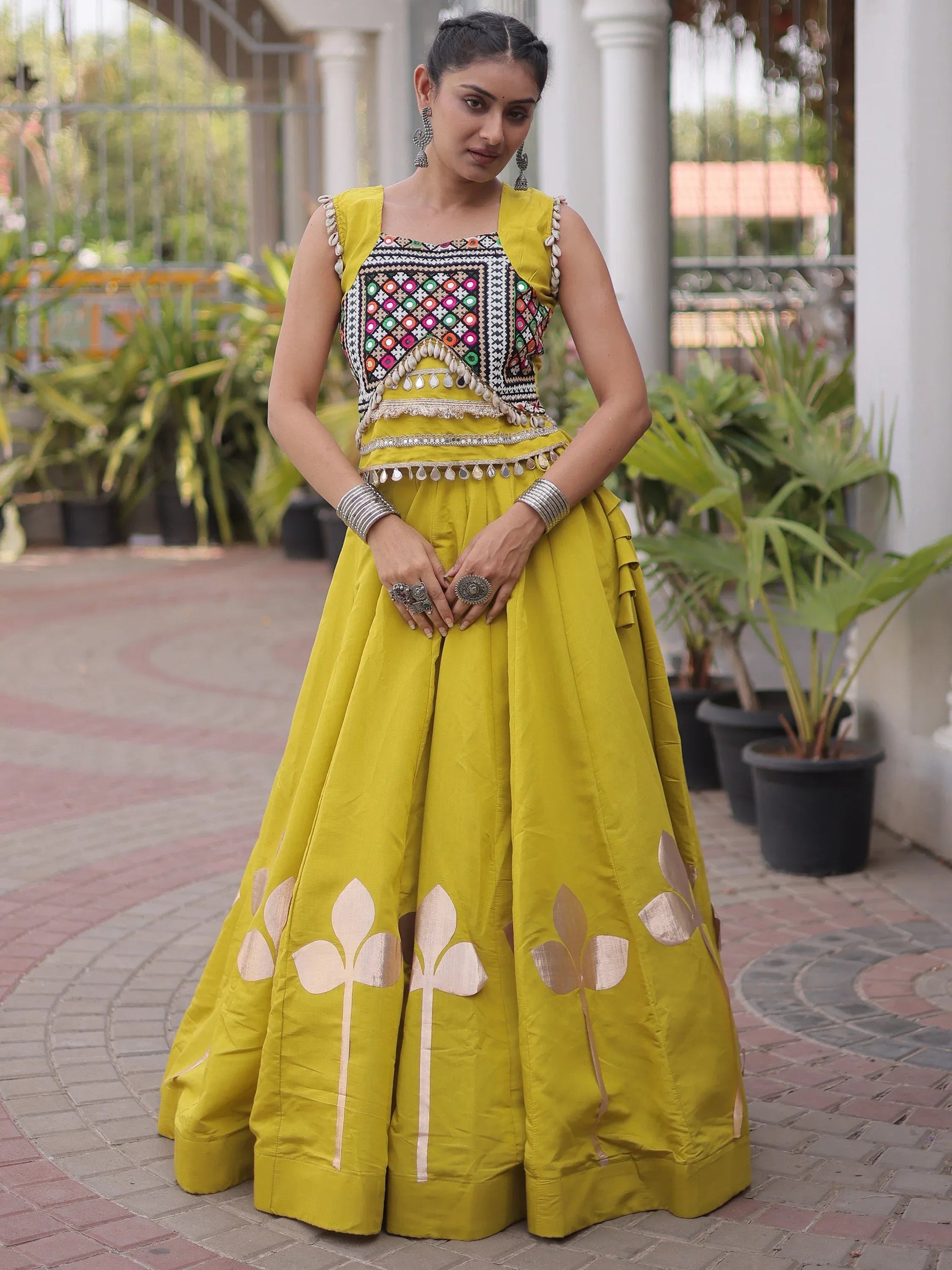 Green Embroidered Silk Navratri Wear Lehenga Choli