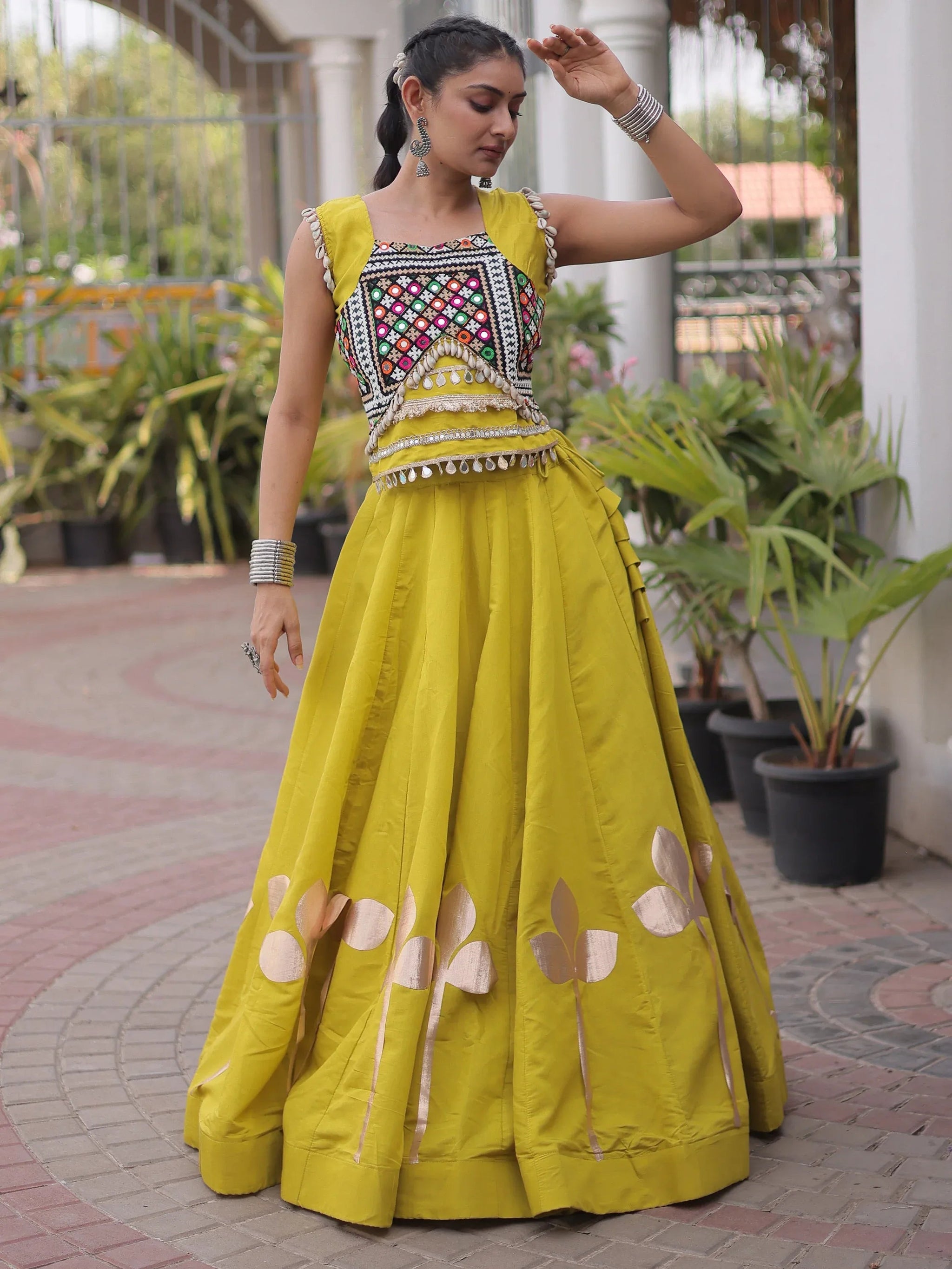 Green Embroidered Silk Navratri Wear Lehenga Choli