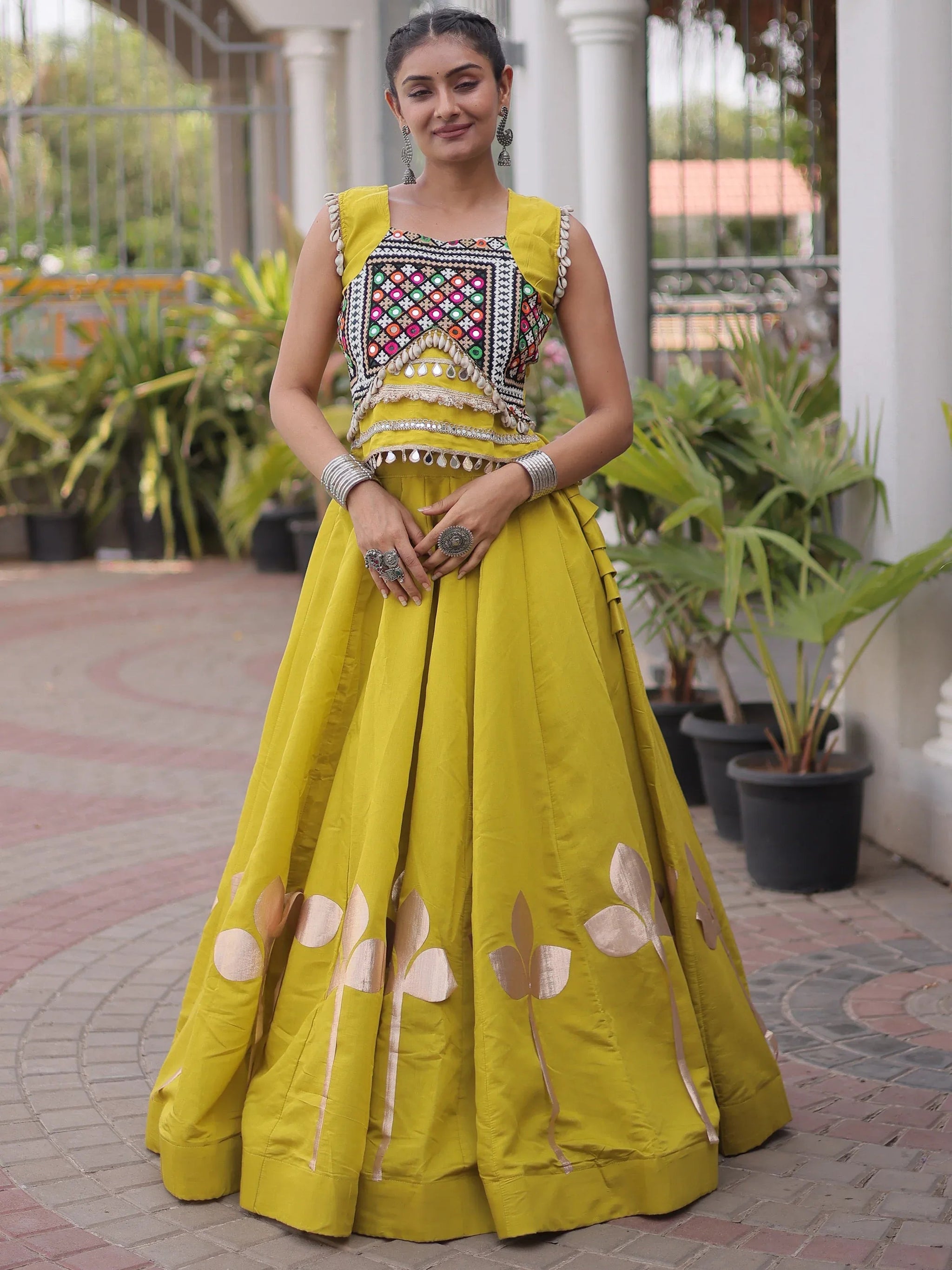 Green Embroidered Silk Navratri Wear Lehenga Choli
