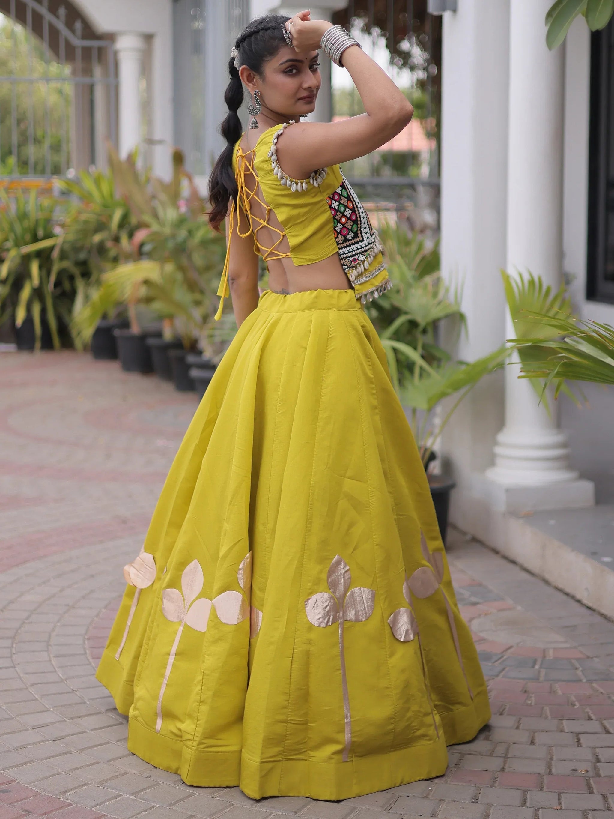 Green Embroidered Silk Navratri Wear Lehenga Choli