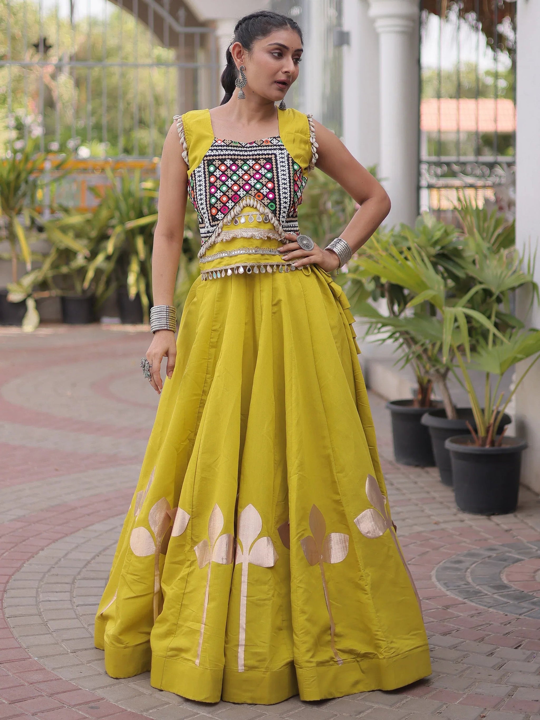 Green Embroidered Silk Navratri Wear Lehenga Choli