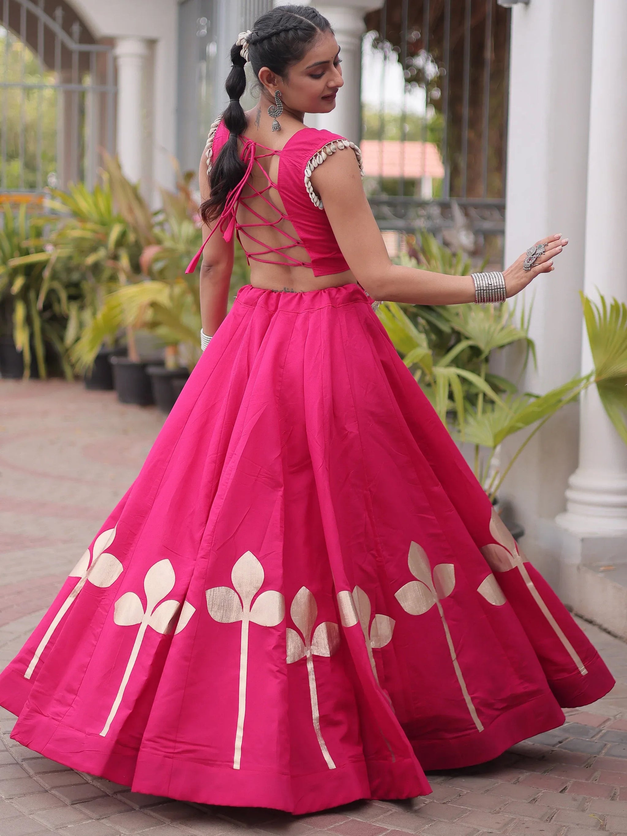 Rani Pink Kutchi Work Silk Navratri Wear Lehenga Choli