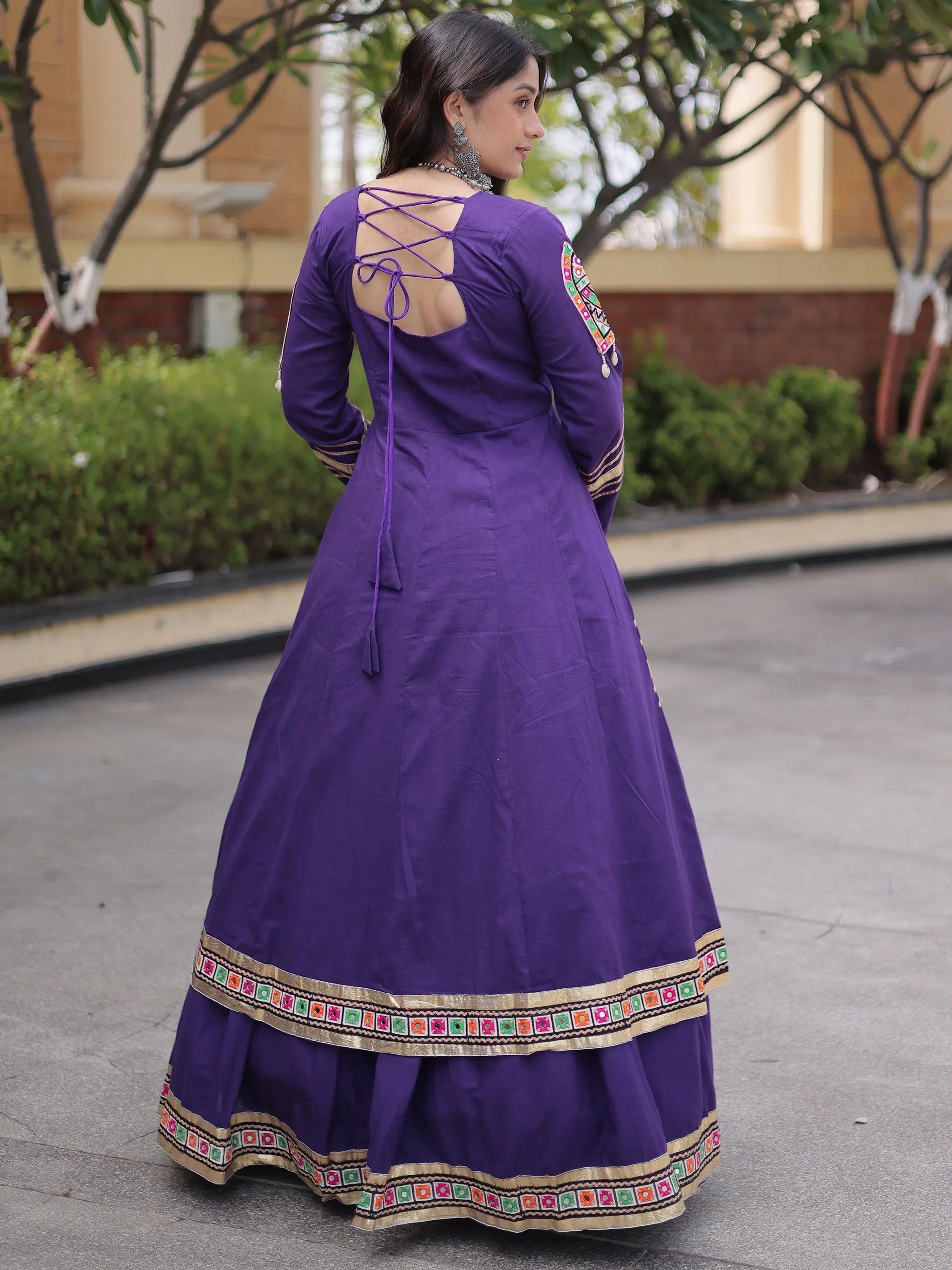 Purple Gota Laced Cotton Navratri Wear Lehenga With Shrug