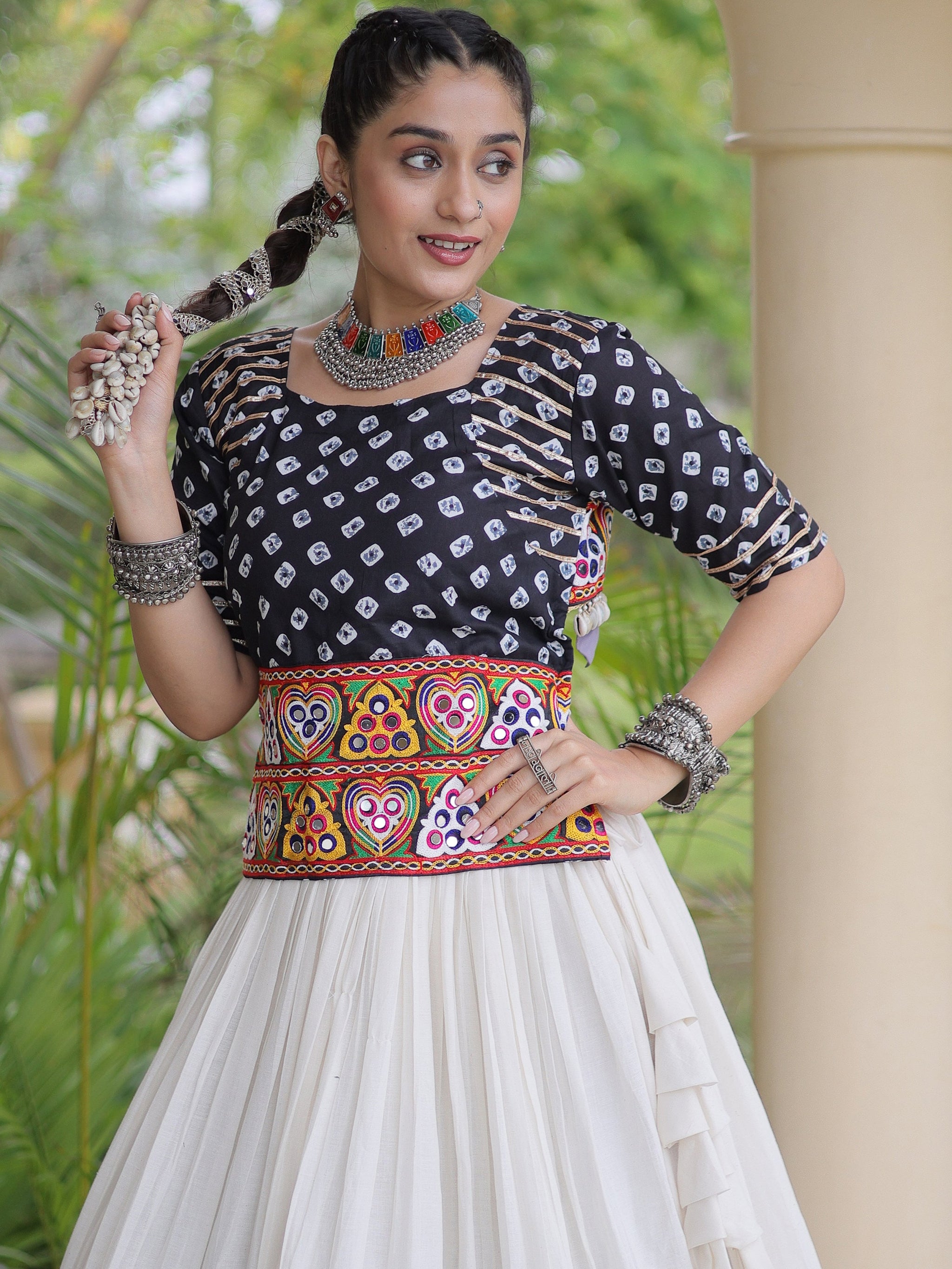 Wonderful Black Gota Laced Cotton Navratri Special Lehenga Choli