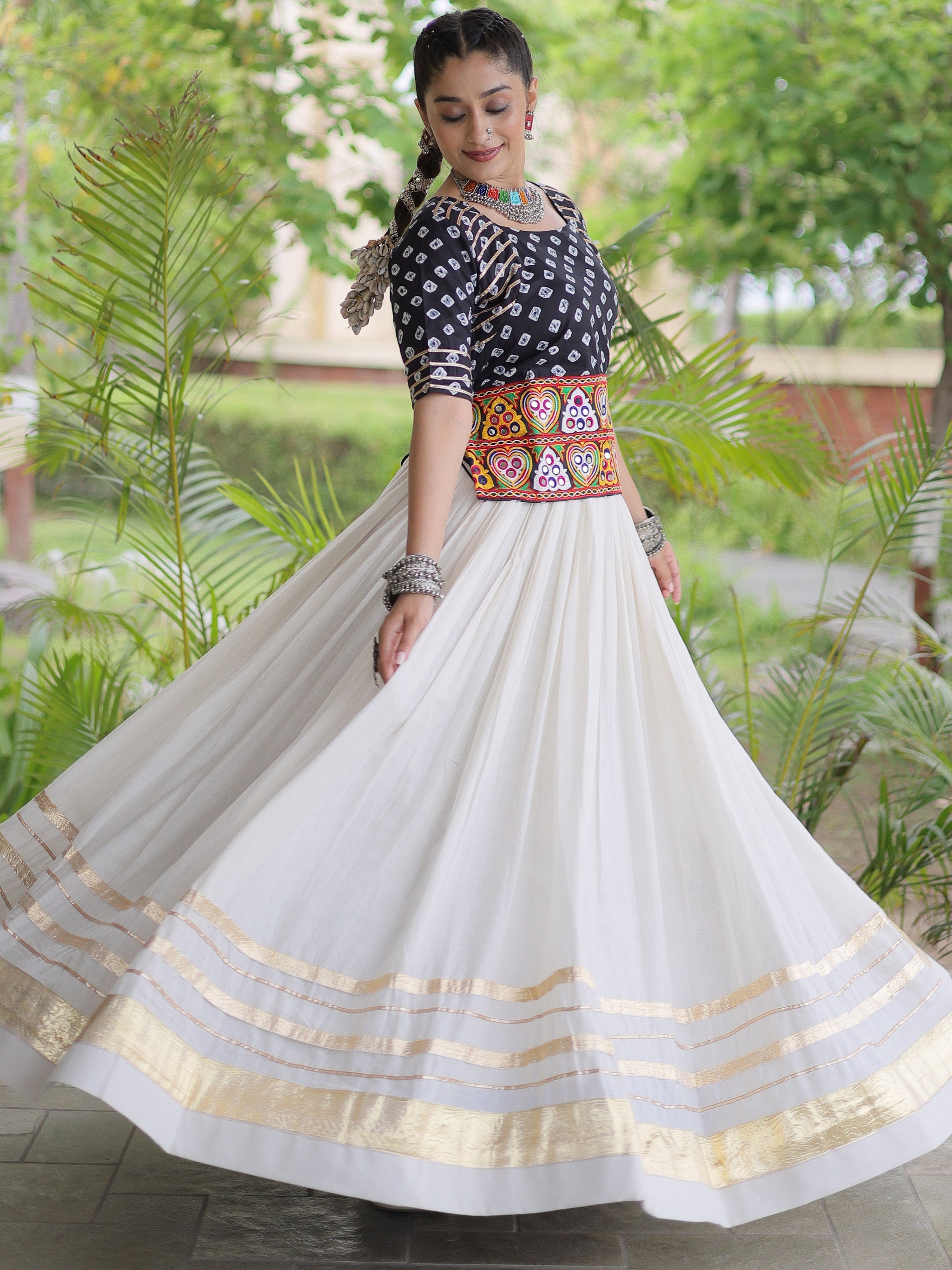 Wonderful Black Gota Laced Cotton Navratri Special Lehenga Choli