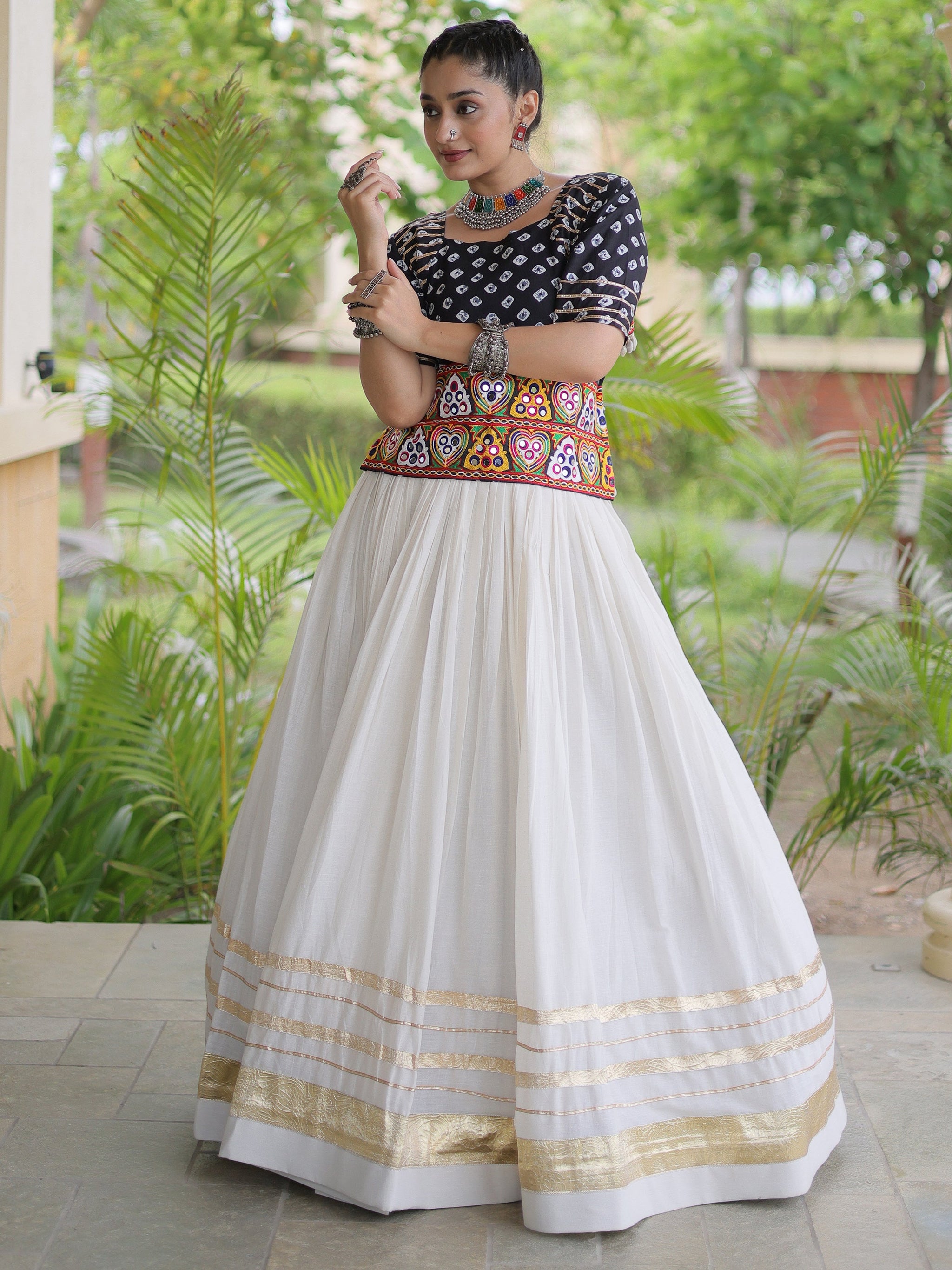 Wonderful Black Gota Laced Cotton Navratri Special Lehenga Choli