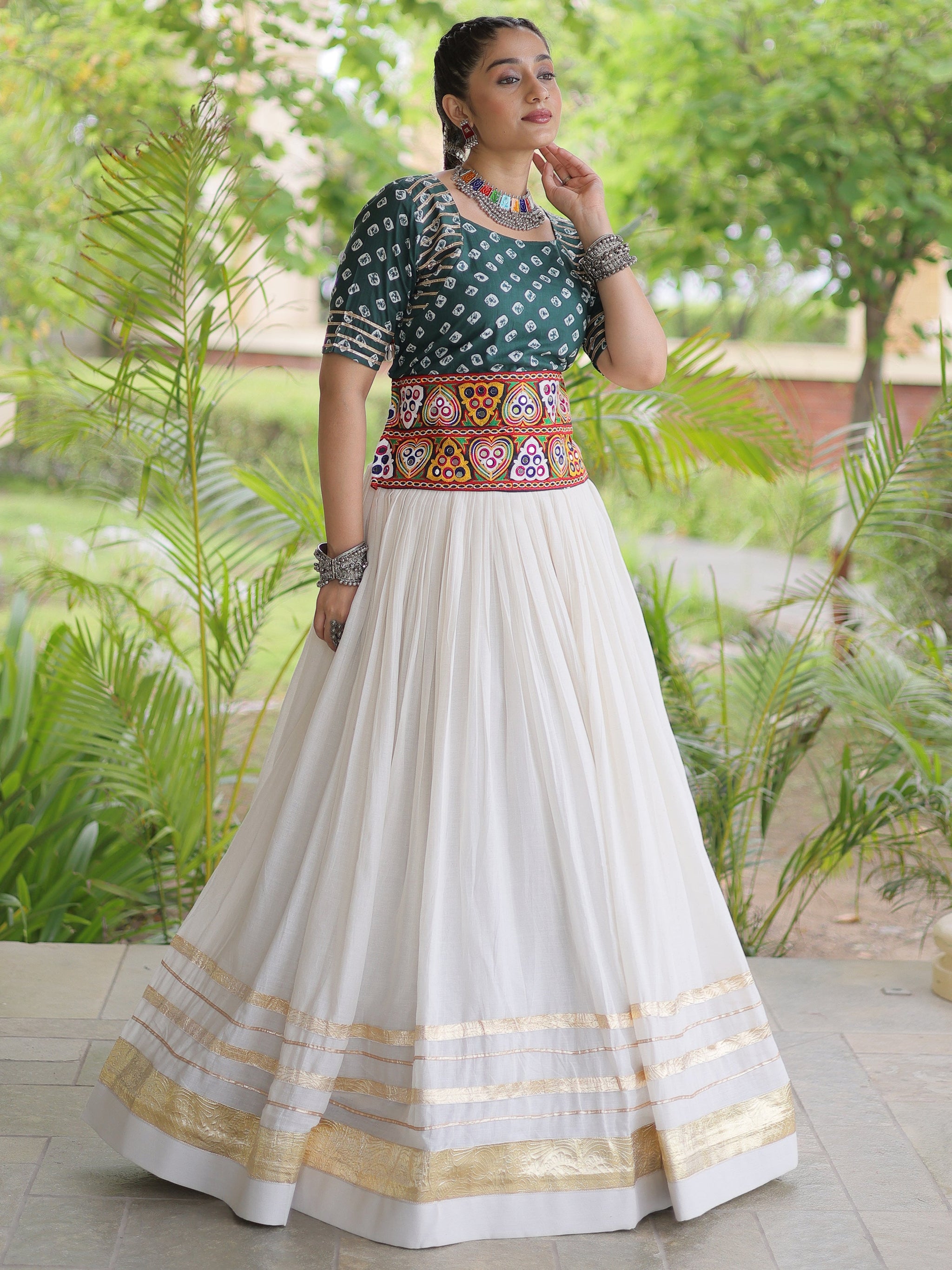 Classy Green Cotton Gota Laced Navratri Special Lehenga Choli