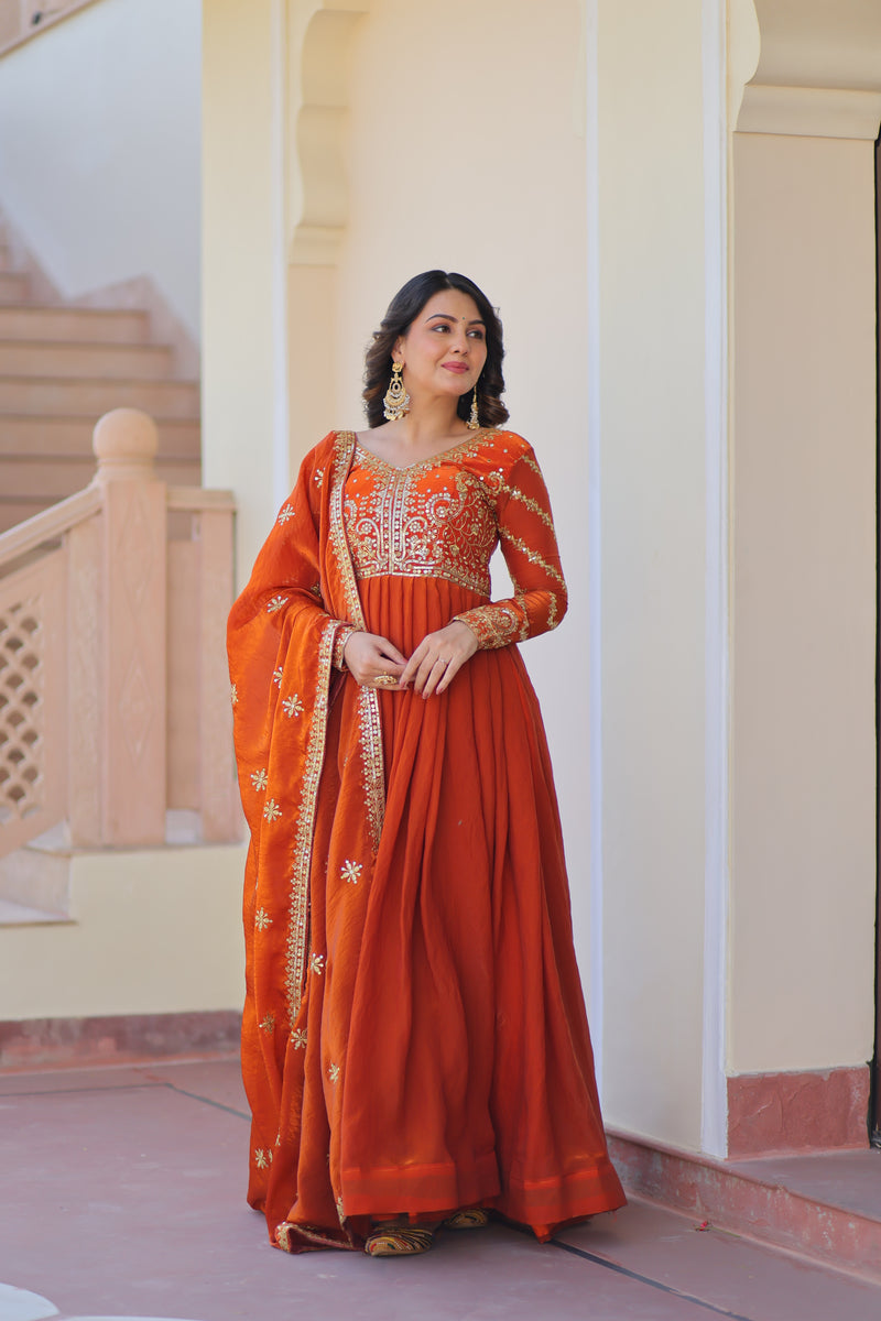 Fenta Color Fendi Embroidered Gown