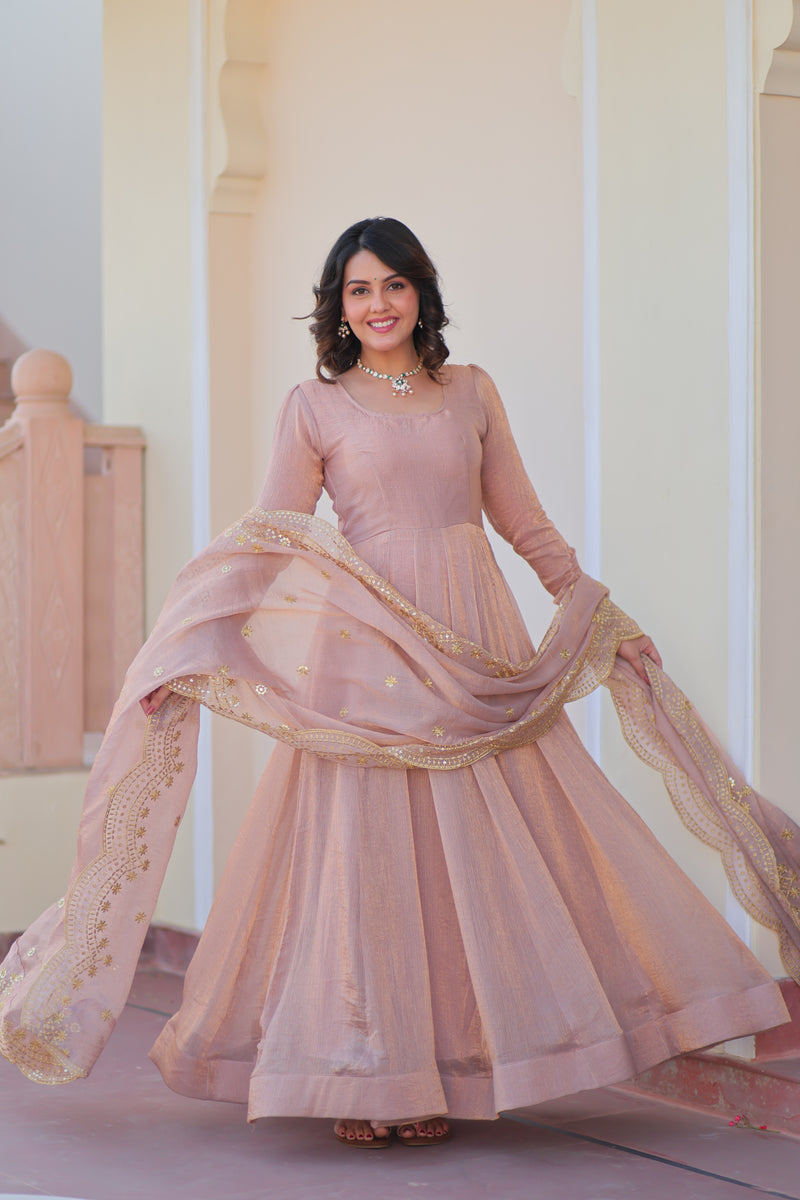 Varnika Fendy Chiffon gown with Sequins-Multi Embroidered Work Dupatta