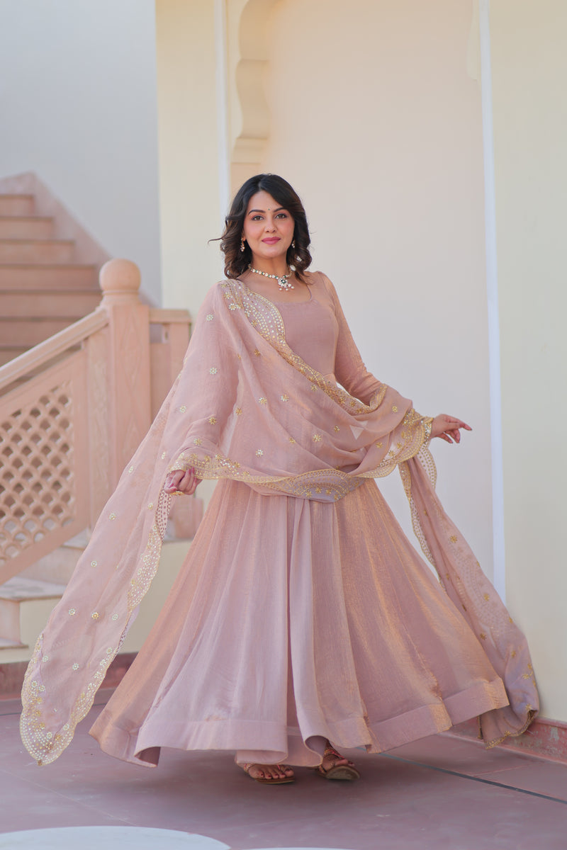 Varnika Fendy Chiffon gown with Sequins-Multi Embroidered Work Dupatta