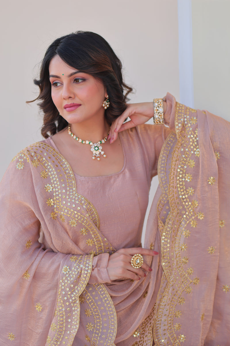 Varnika Fendy Chiffon gown with Sequins-Multi Embroidered Work Dupatta