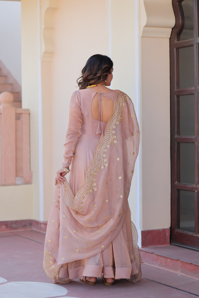Varnika Fendy Chiffon gown with Sequins-Multi Embroidered Work Dupatta