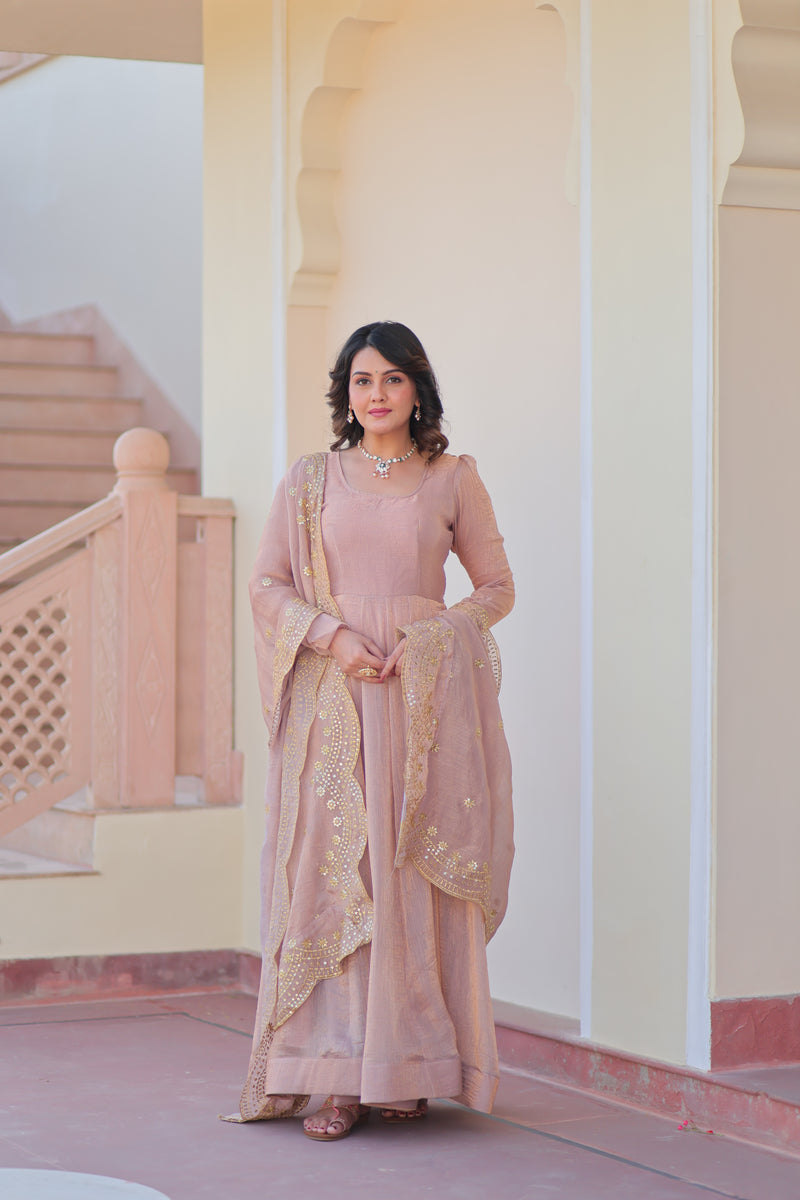 Varnika Fendy Chiffon gown with Sequins-Multi Embroidered Work Dupatta