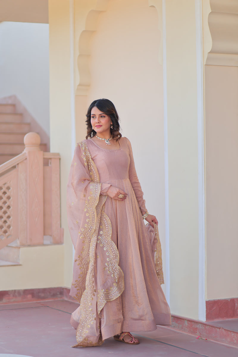 Varnika Fendy Chiffon gown with Sequins-Multi Embroidered Work Dupatta