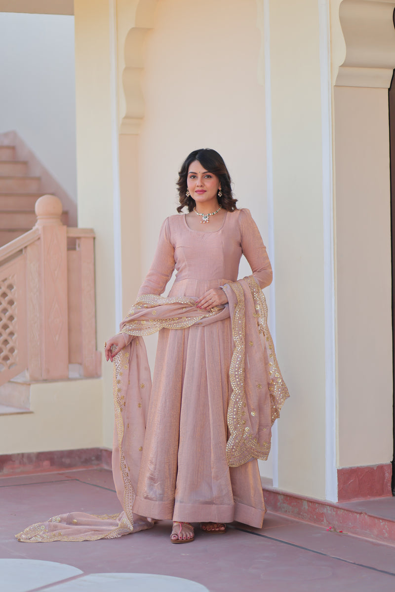 Varnika Fendy Chiffon gown with Sequins-Multi Embroidered Work Dupatta
