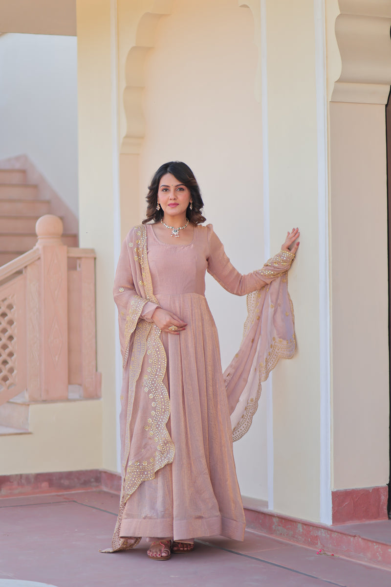 Varnika Fendy Chiffon gown with Sequins-Multi Embroidered Work Dupatta