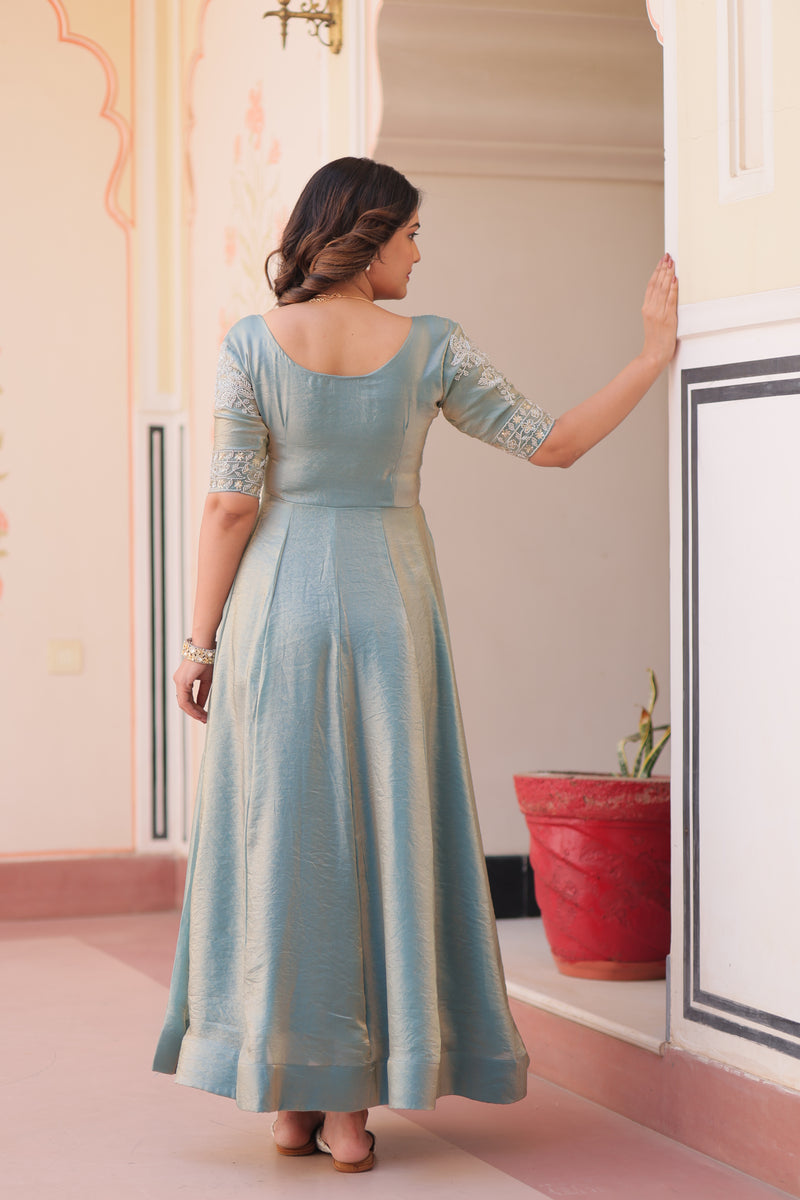 Sky Blue Color Fendi Embroidered work Gown