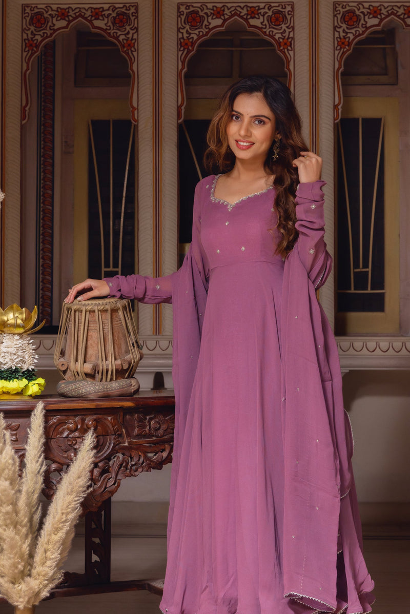 Mysha Onion Pink Georgette Anarkali Suit Set