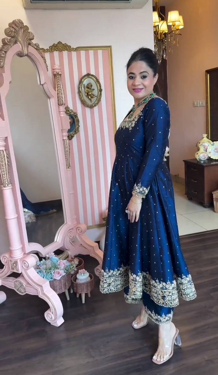 Prachi Blue Premium Vichitra Royal Elegant Suit Set