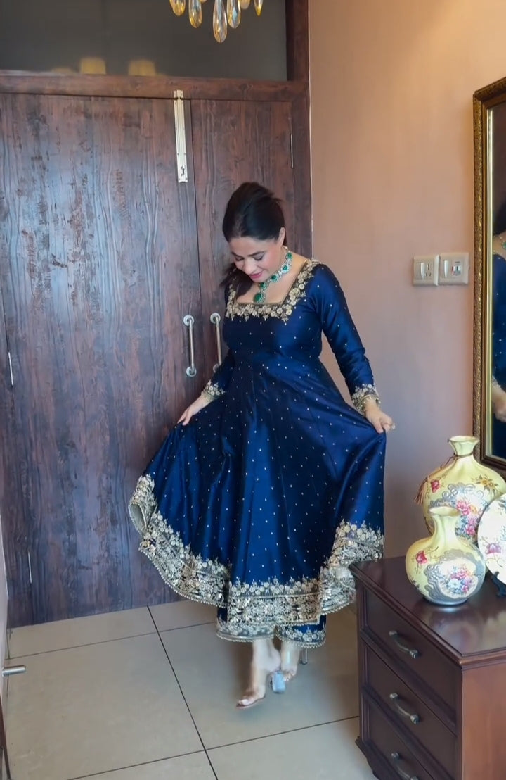 Prachi Blue Premium Vichitra Royal Elegant Suit Set