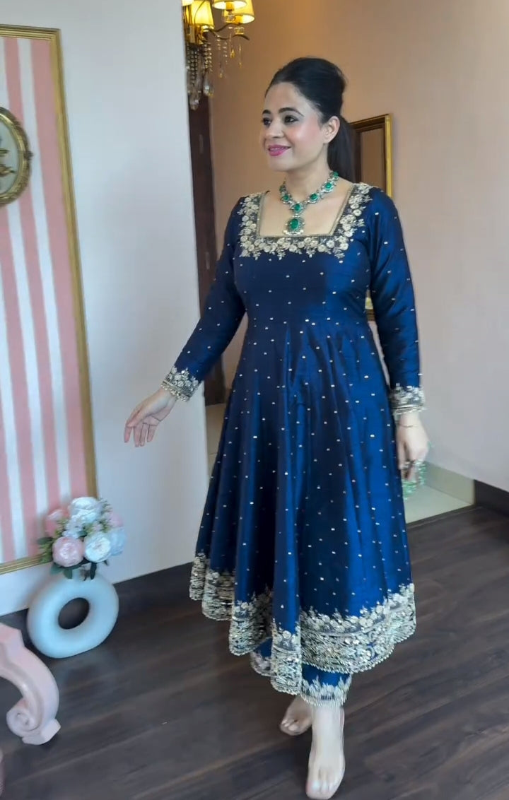 Prachi Blue Premium Vichitra Royal Elegant Suit Set