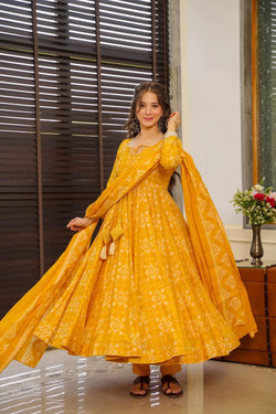 Rutvi Yellow Anarkali Suit Set