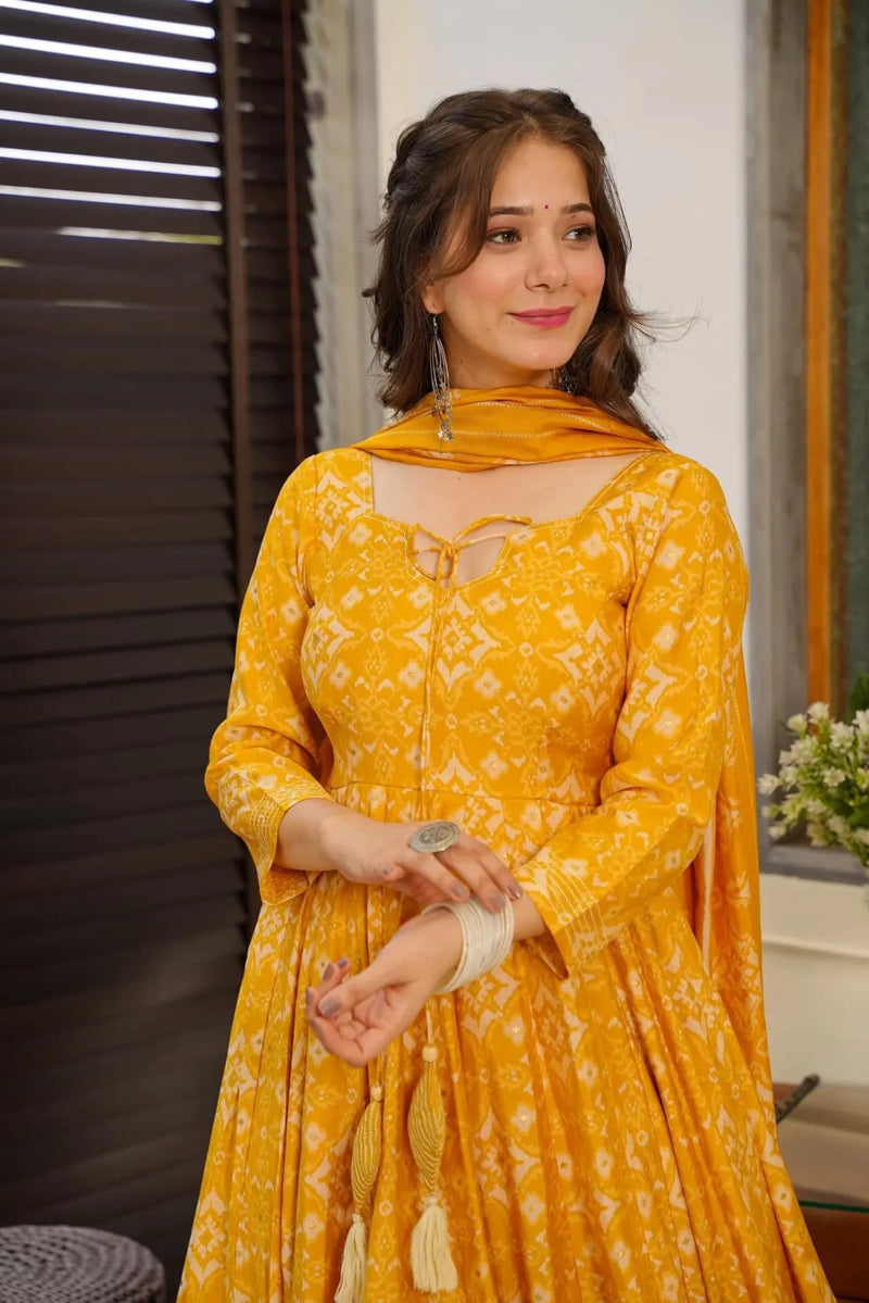 Rutvi Yellow Anarkali Suit Set