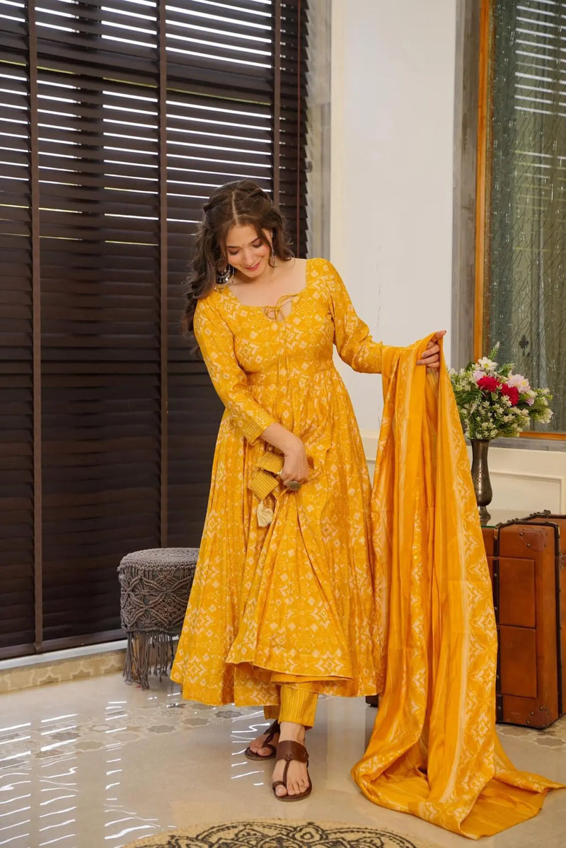 Rutvi Yellow Anarkali Suit Set