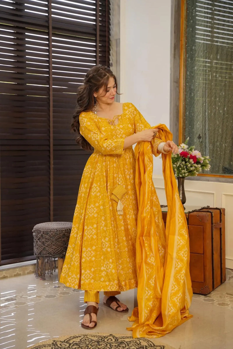 Rutvi Yellow Anarkali Suit Set