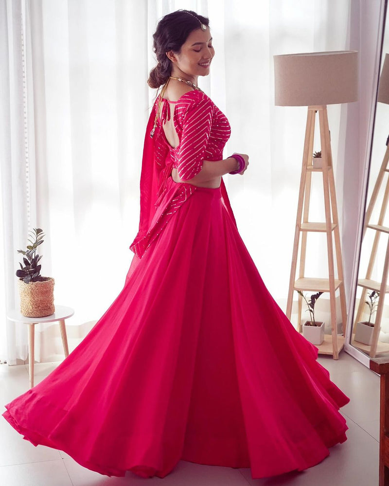 Pink Full Flairy Pure Soft Georgette Full Stitched Lehenga Choli