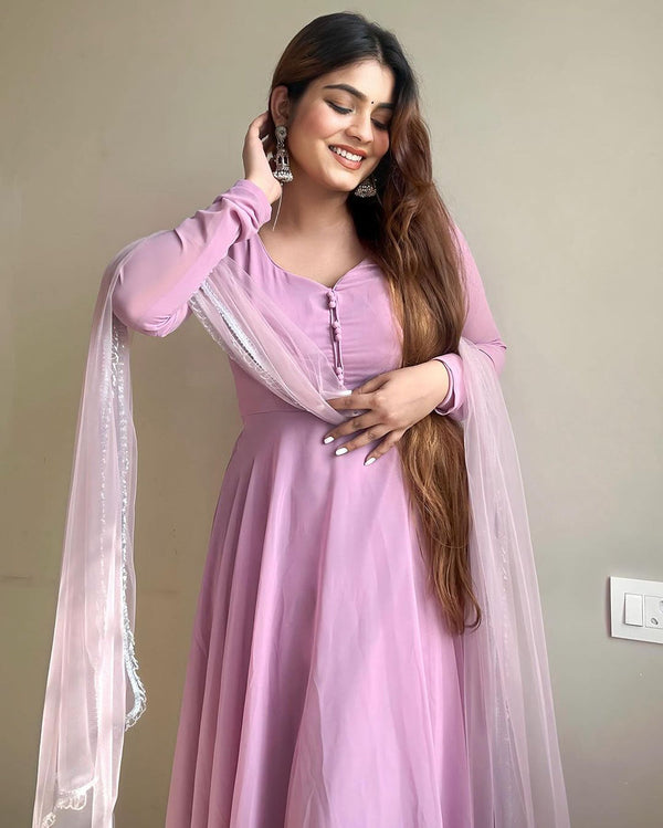 Kanak Mishra In Onion Color Anarkali Three Piece Suit