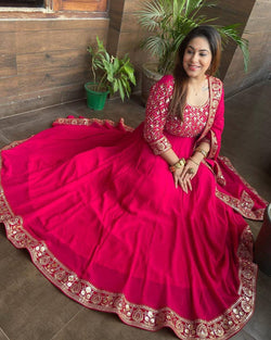 Pink Color Sequence Embroidery Work Gown