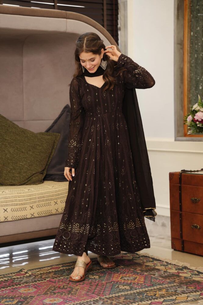 Stylish Black Color Sequence Thread Work Anarkali Gown subhvastra Stylish Black Color Sequence Thread Work Anarkali Gown subhvastra