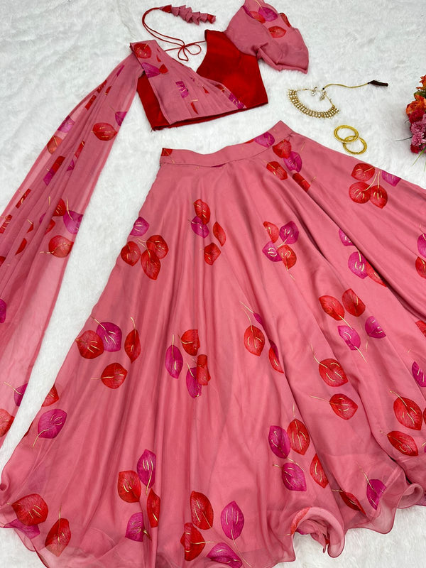 Lovely Red Color Organza Silk Lehenga Choli