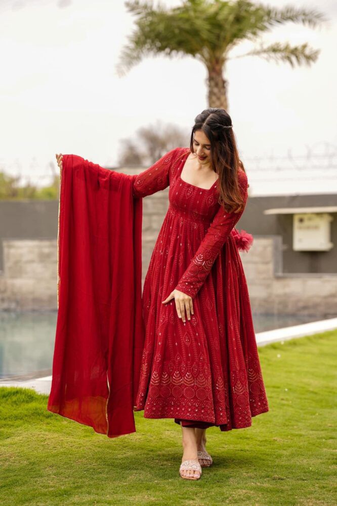 Embellished Red Color Sequence Work Gown subhvastra Embellished Red Color Sequence Work Gown subhvastra