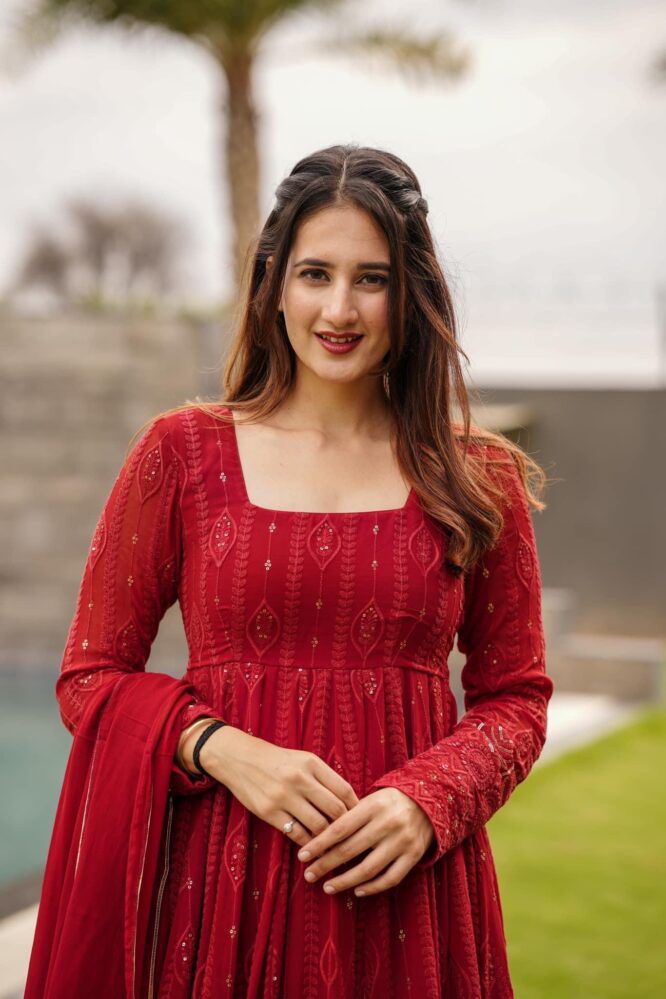 Embellished Red Color Sequence Work Gown subhvastra Embellished Red Color Sequence Work Gown subhvastra